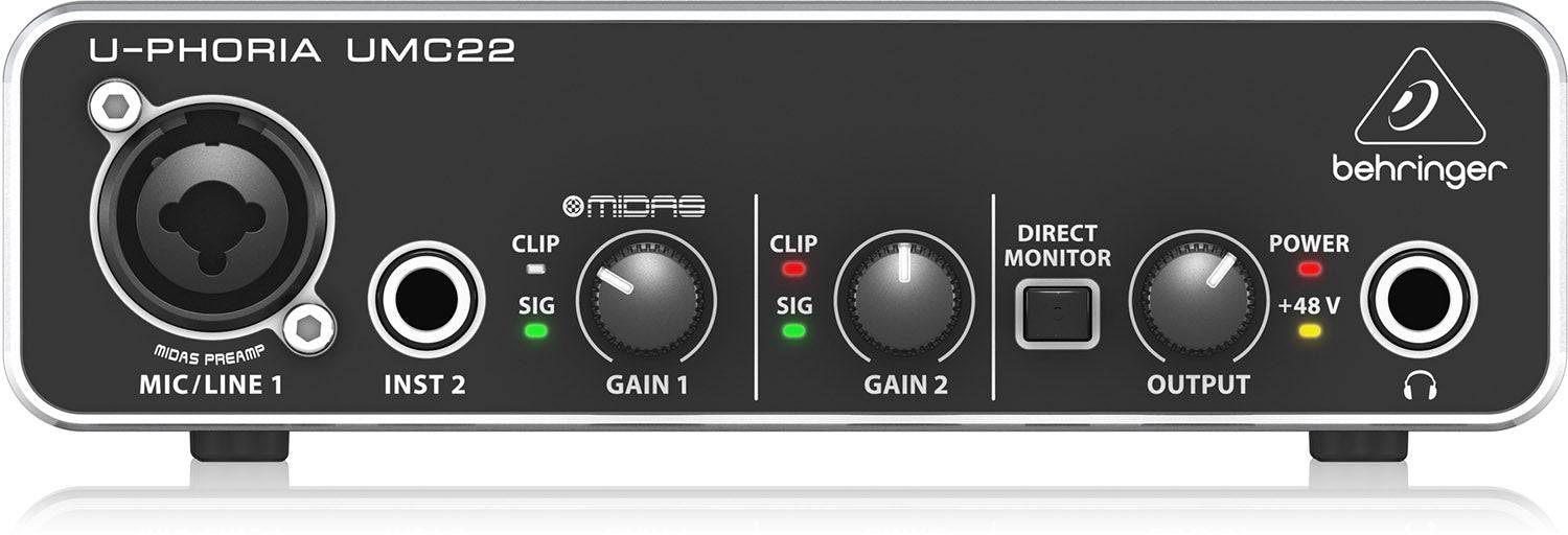 Behringer UMC-22 Audiophile 2X2 USB Audio Interface With Midas Mic Preamplifier - Hollywood DJ