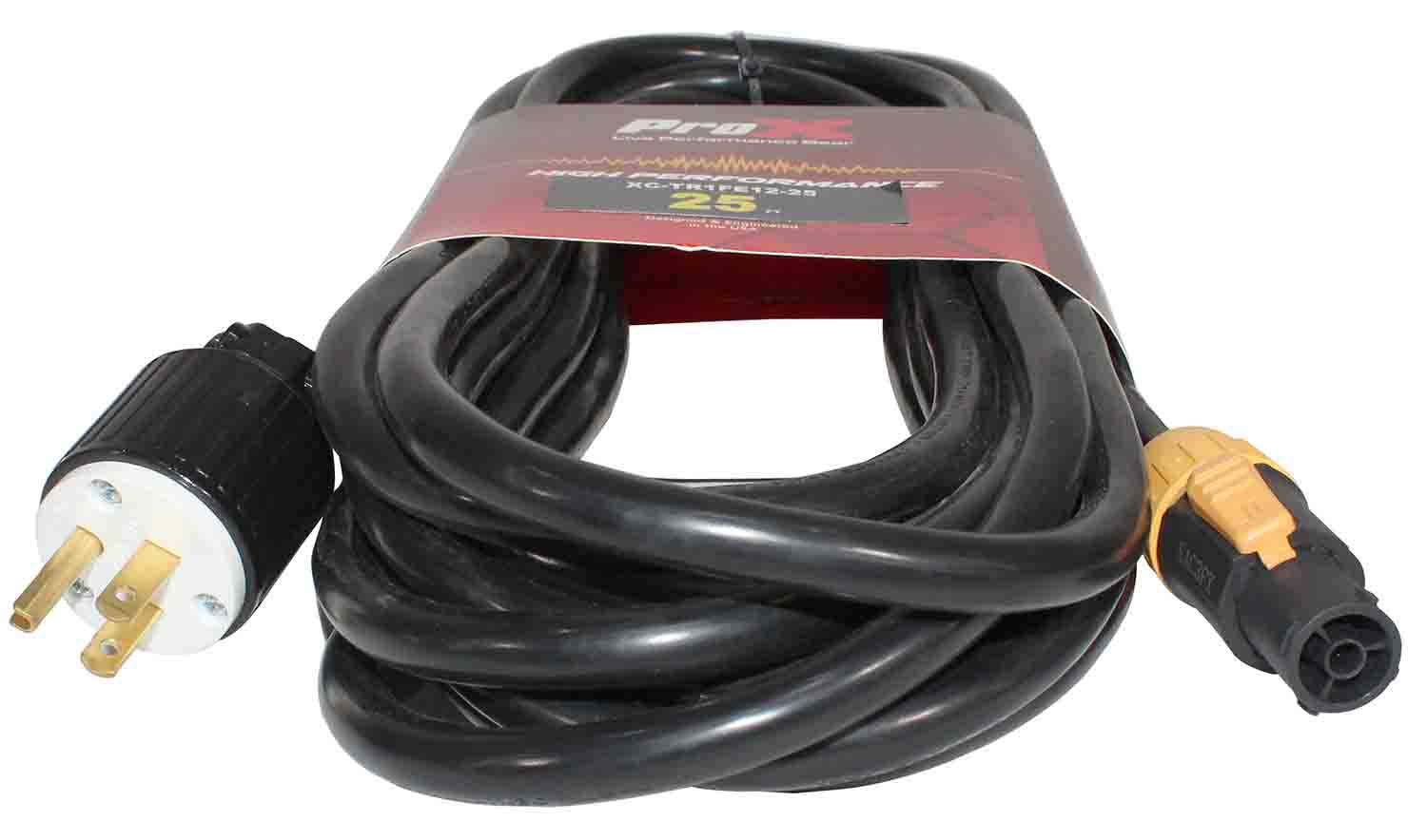 ProX XC-TR1FE12-25, 12AWG 120VAC Male Edison NEMA 5-15P to Seetronic Powerkon for Powercon Compatible Devices - 25 Feet - Hollywood DJ