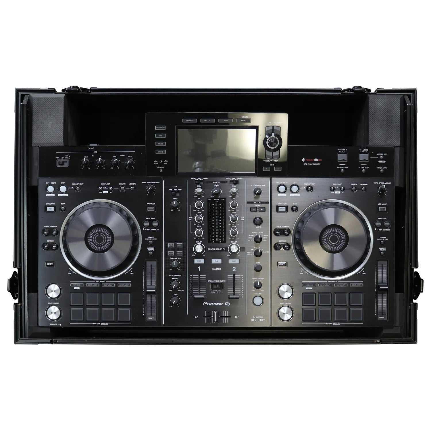 Odyssey FZGSXDJRX2W2BL DJ Flight Case for Black Pioneer XDJ-RX/XDJ-RX2 with 2U Rack Space And Glide Platform - Hollywood DJ