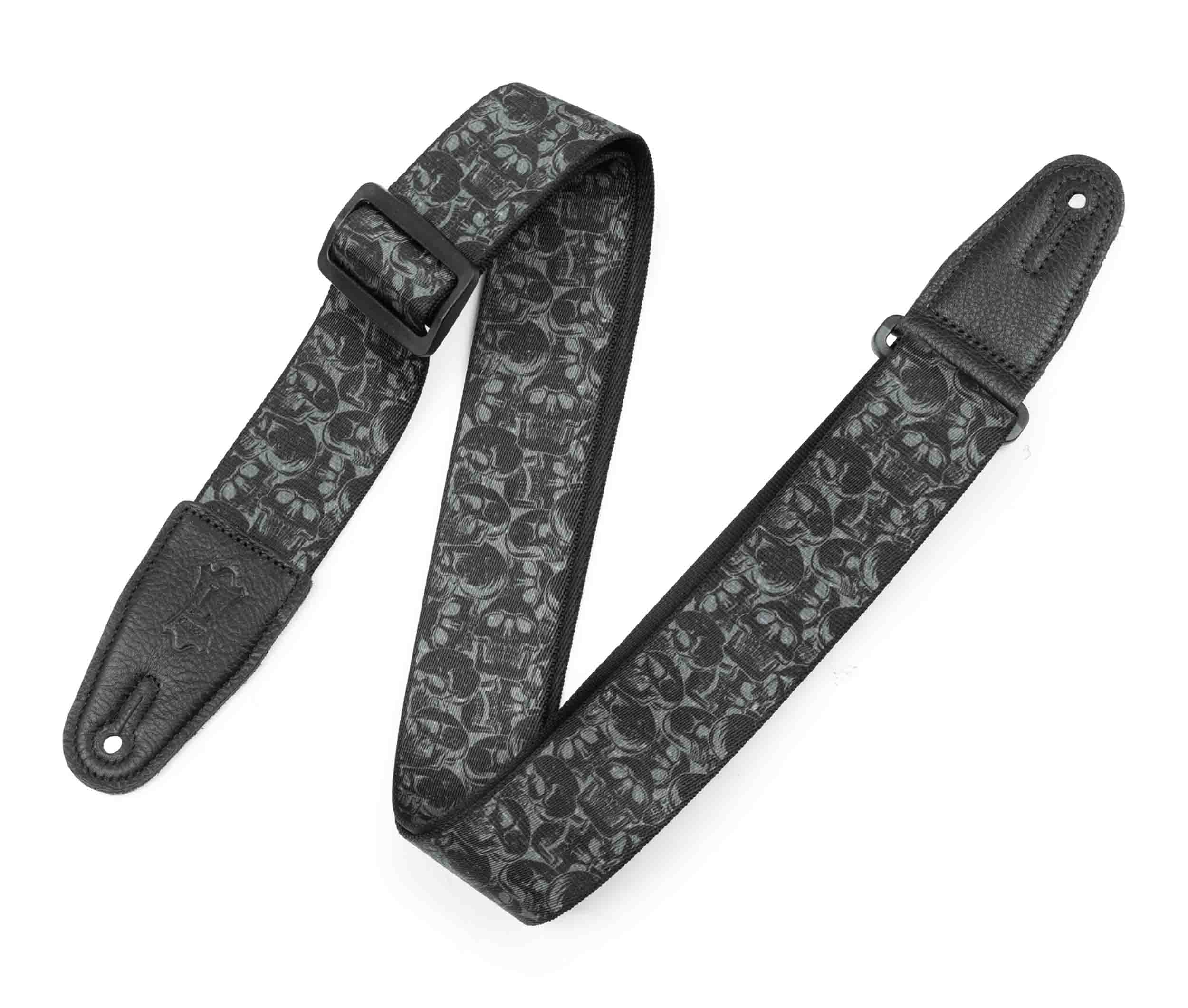 Levy's Leathers MPD2-111 2” Wide Polyester Guitar Strap with Black and Grey Skulls Motif - Hollywood DJ