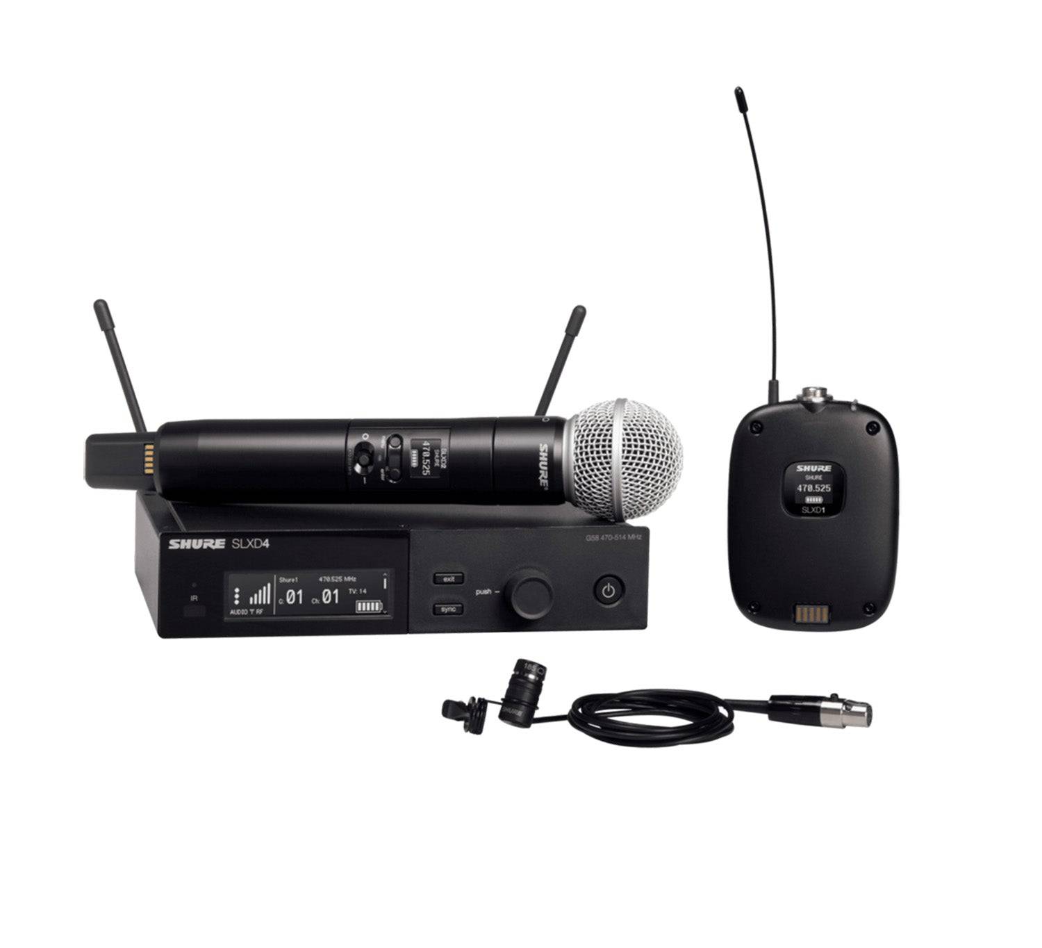 With　Wireless　SLXD124/85　Lavalier　Handheld　SLXD1　System　Transmitter,　Bodypack　WL185　Microphone　Transmitter　SLXD2/58　Shure　and