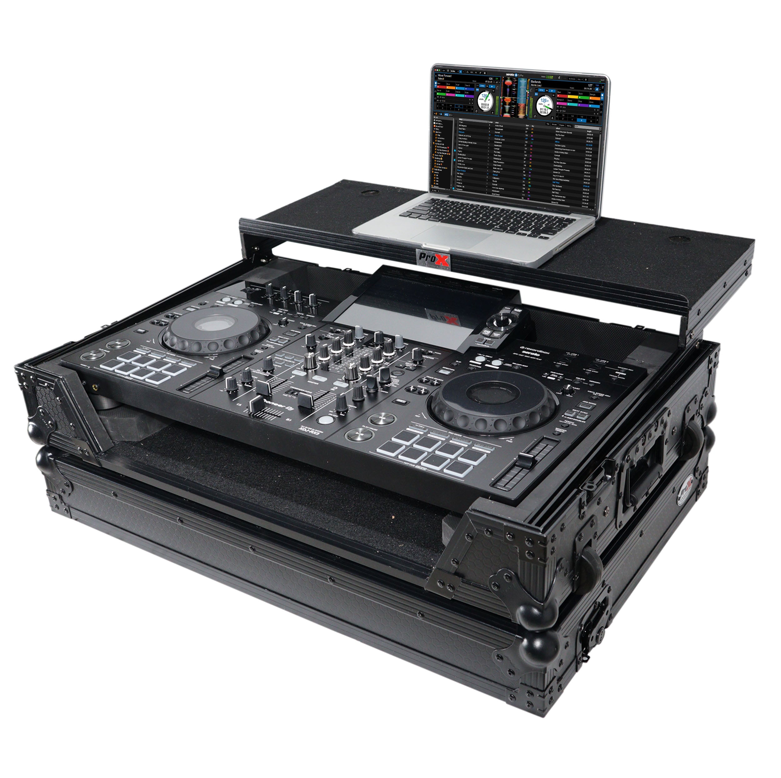 ProX XS-XDJRX3WLTBL Flight Case for Pioneer XDJ-RX3, DDJ-REV5 DJ Controller with Laptop Shelf 1U Rack Space and Wheels Black Finish - Hollywood DJ