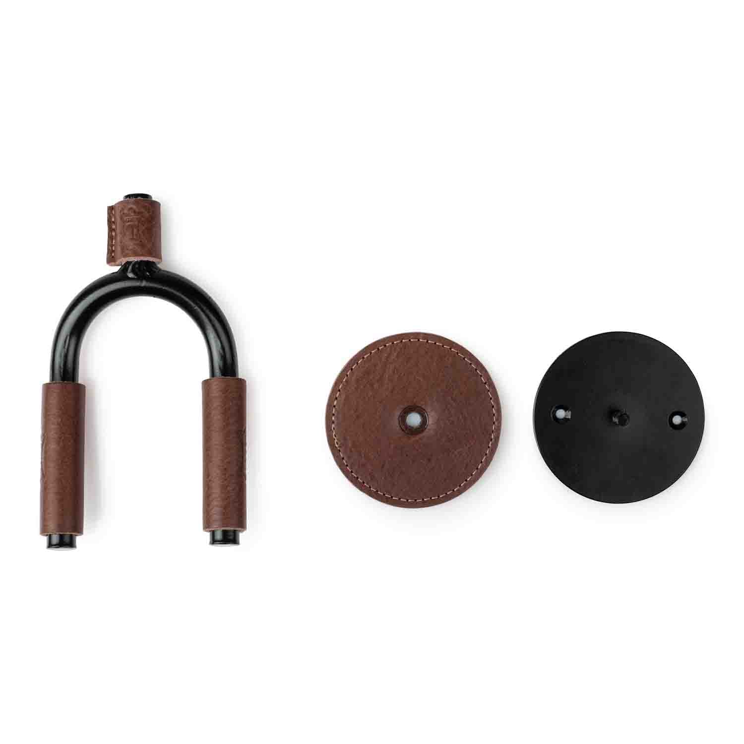 Levy's Leathers LVY-FGHNGR-BKBN Black Forged Guitar Hanger with Brown Leather - Hollywood DJ