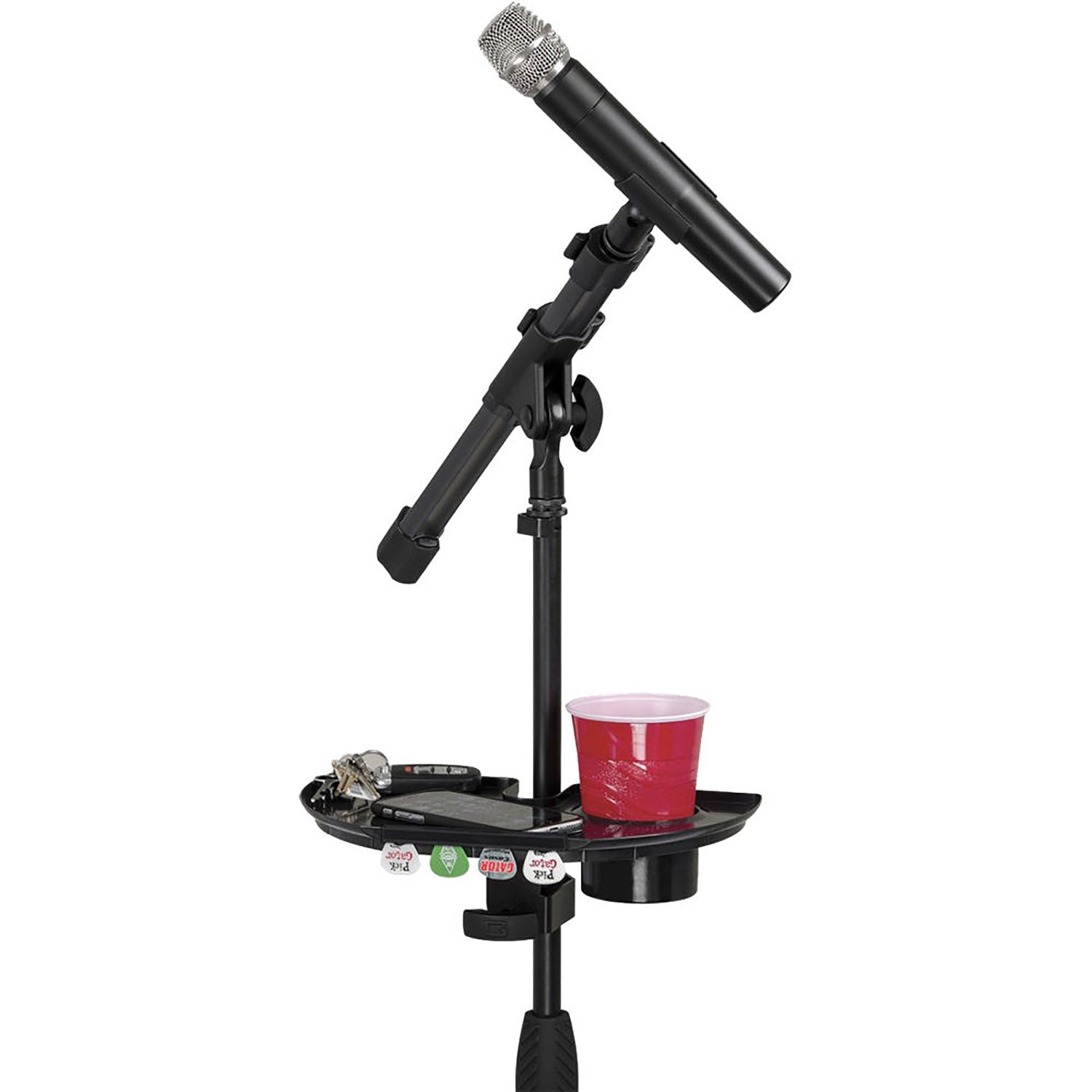 Gator Frameworks GFW-MICACCTRAY Mic Stand Accessory Tray with Drink Holder - Hollywood DJ