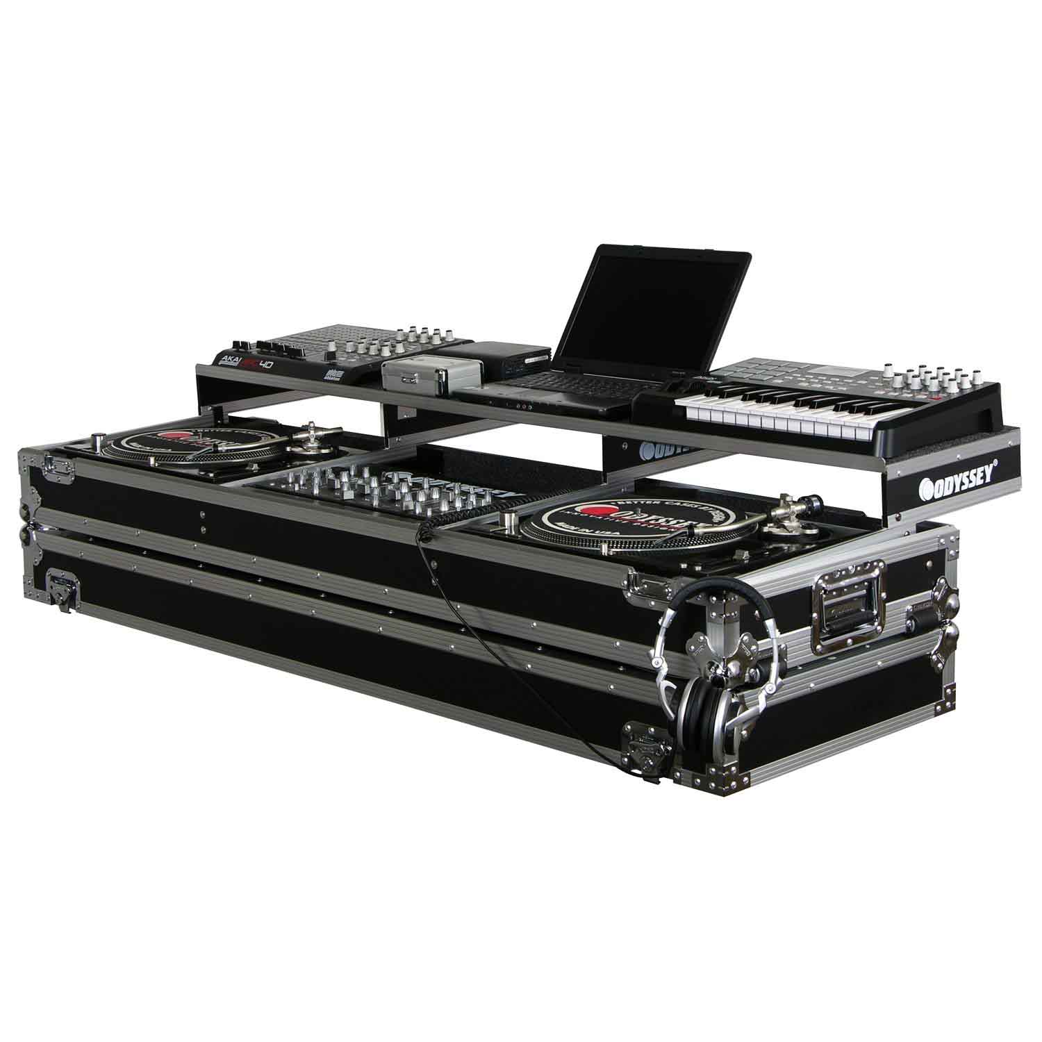 Odyssey FZGSPDJ19W DJ Flight Coffin Case for 19″ Format DJ Mixer and Two Standard Position Turntables - Hollywood DJ
