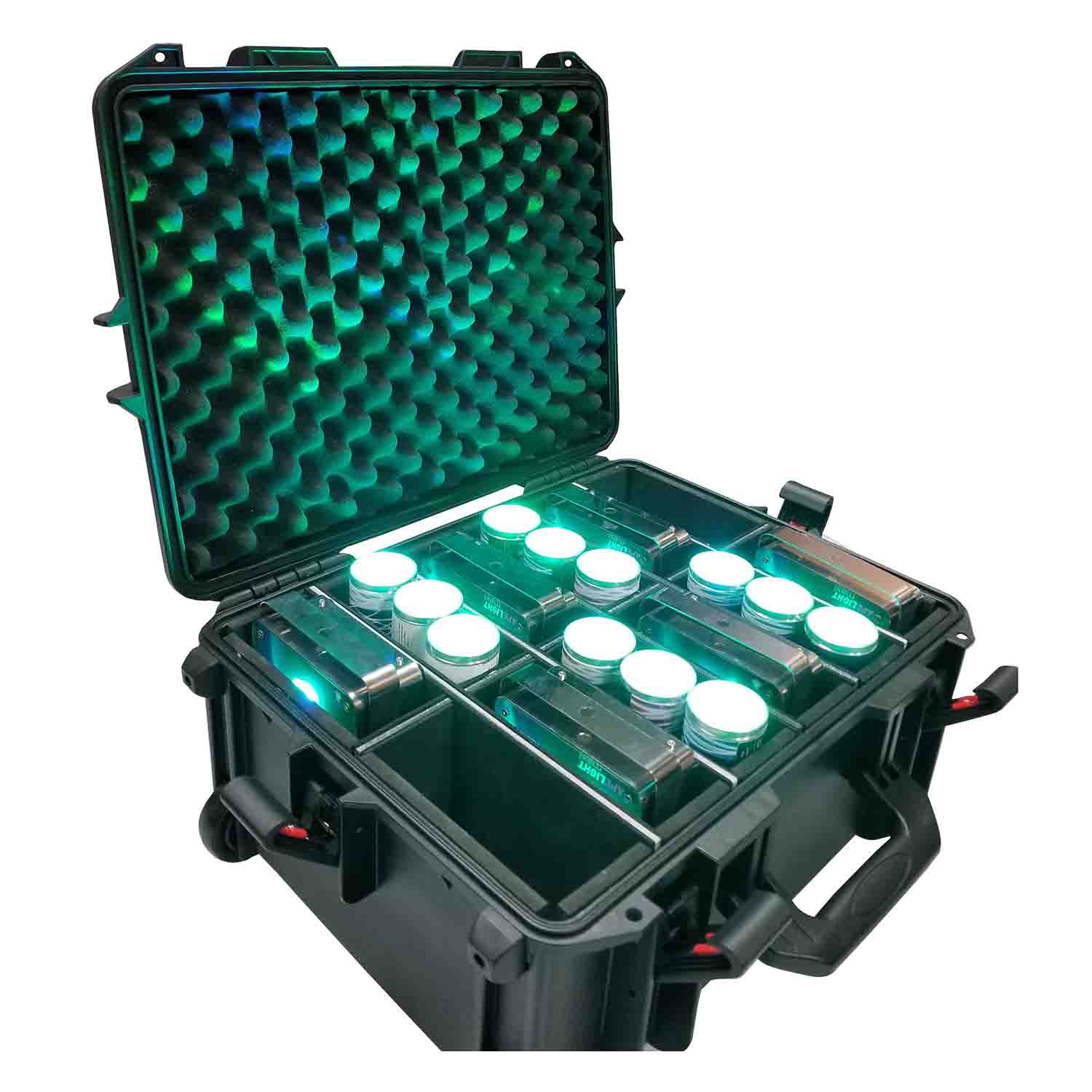 ProX XM-MAXI12 VaultX Watertight Case for 12 ApeLabs MAXI Lights with Extendable Handle and Wheels - Hollywood DJ