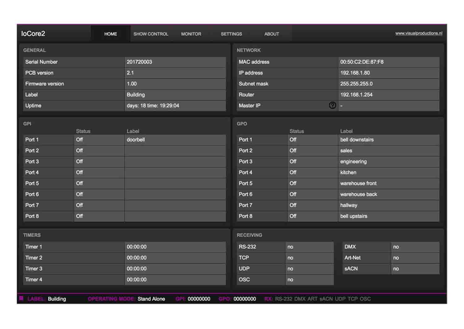 Visual Productions IoCore2 GPI+GPO Interface with RS-232 & DMX - Hollywood DJ