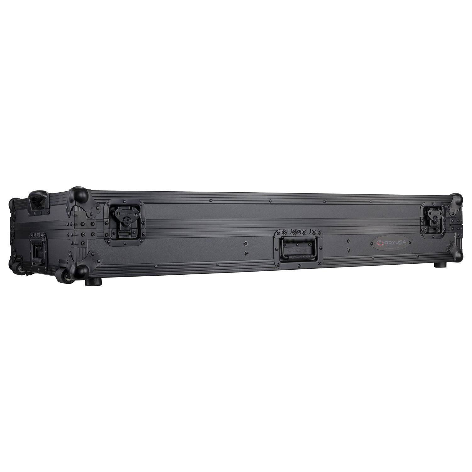 Odyssey FZGSLBM12WRBL Black Low Profile 12″ Format DJ Mixer and Two Battle Position Turntables Flight Coffin Case with Wheels and Glide Platform - Hollywood DJ