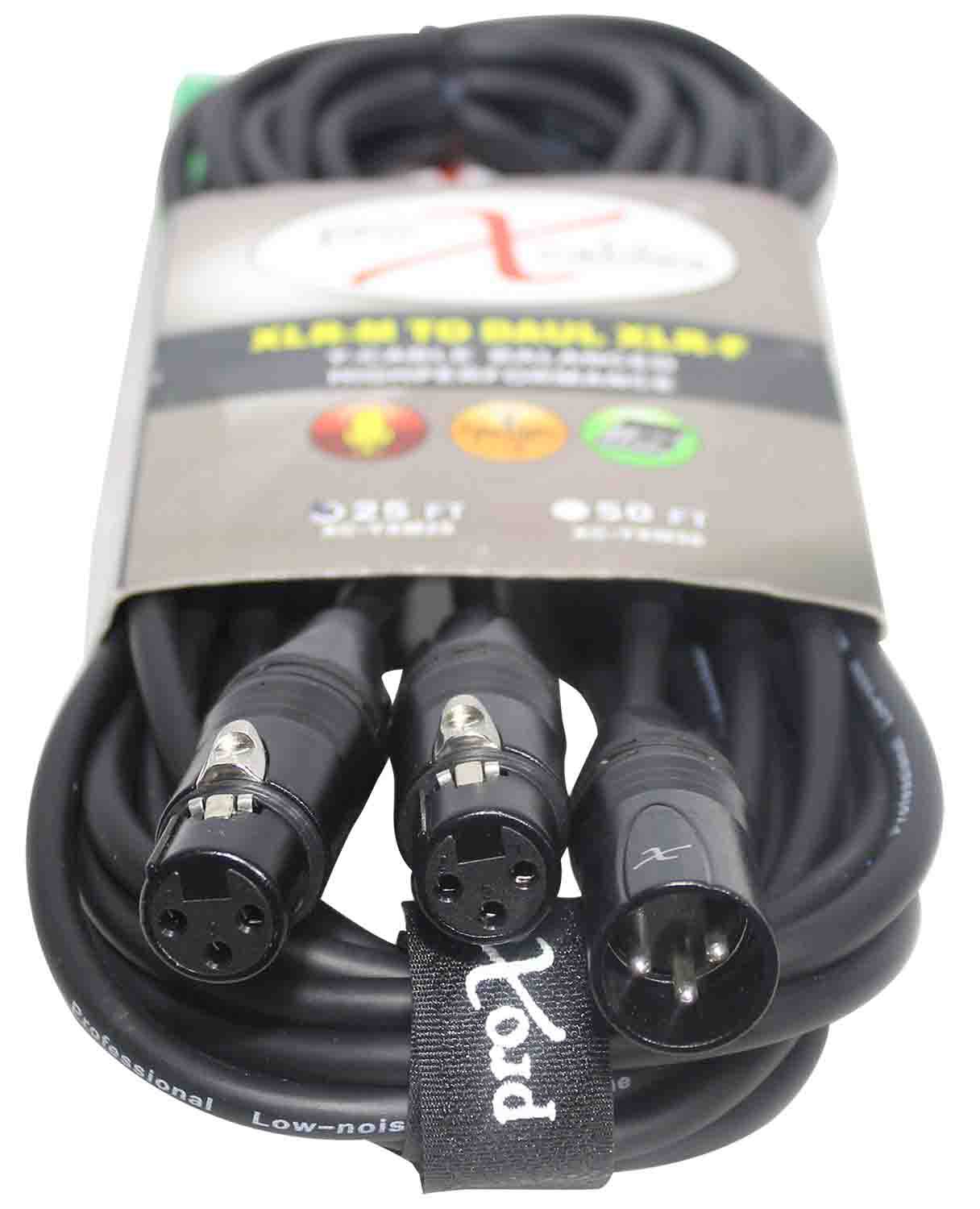 Prox XC-YXM25 Balanced XLR-M to Dual XLR-F High Performance Audio Y Cable - 25 Feet - Hollywood DJ