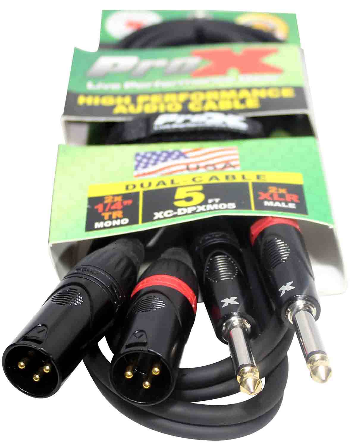 Prox XC-DPXM05 Unbalanced Dual 1/4" TS-M to Dual XLR-M High Performance Audio Cable - 5 Feet - Hollywood DJ