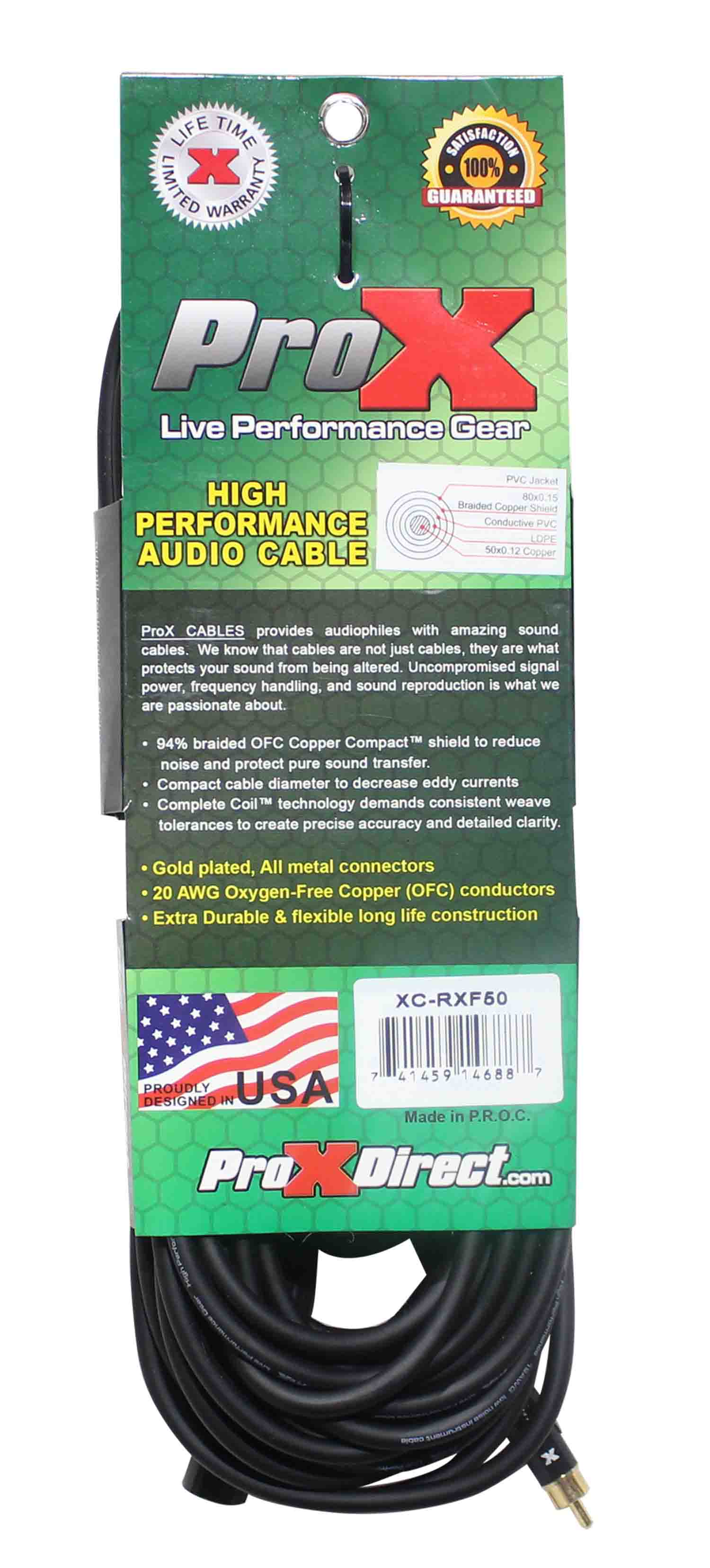 Prox XC-RXF50 Unbalanced RCA to XLR-F High Performance Audio Cable - 50 Feet - Hollywood DJ
