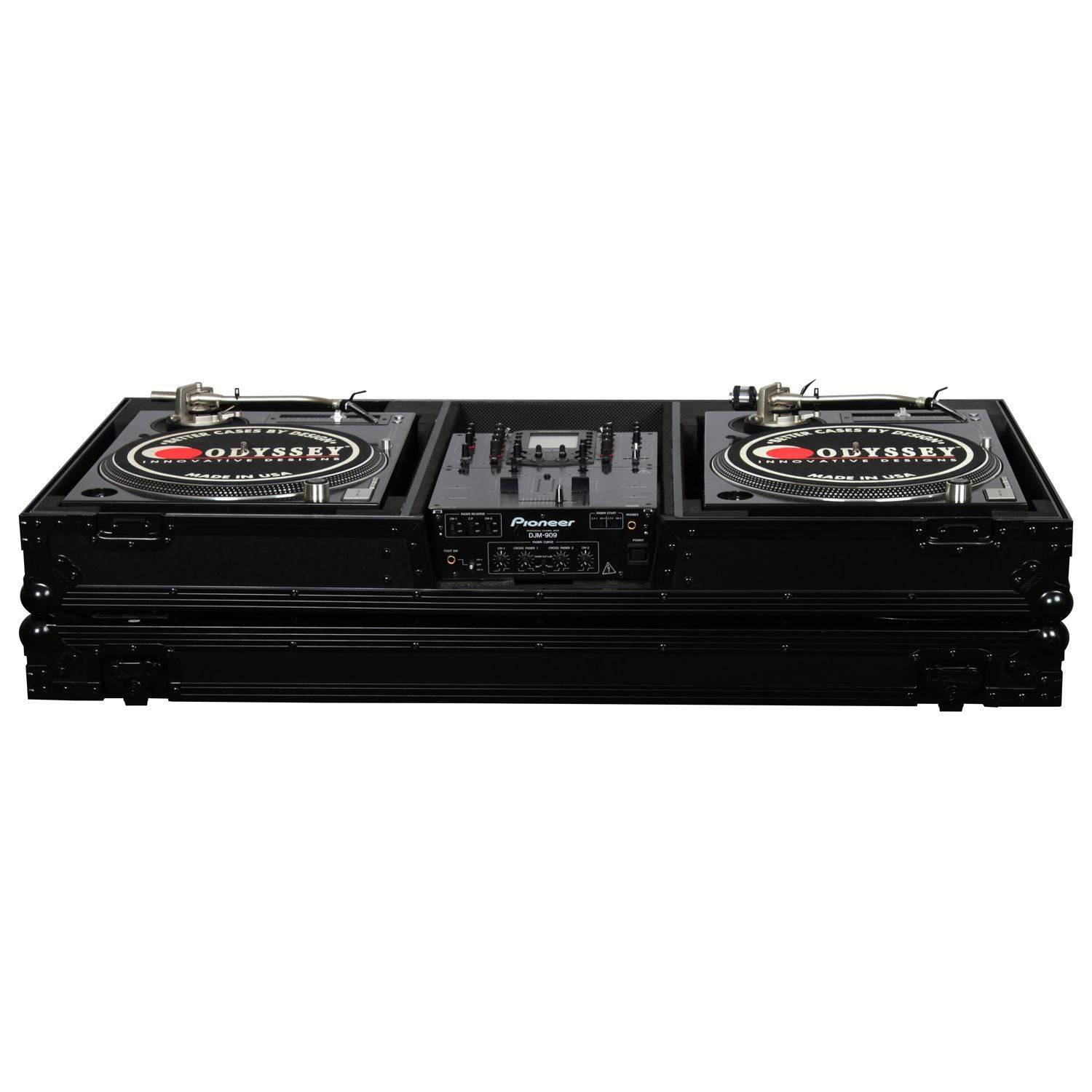 Odyssey FZBM10WBL, 10″ Format DJ Mixer and Two Battle Position Turntables Flight Coffin Case - Black - Hollywood DJ