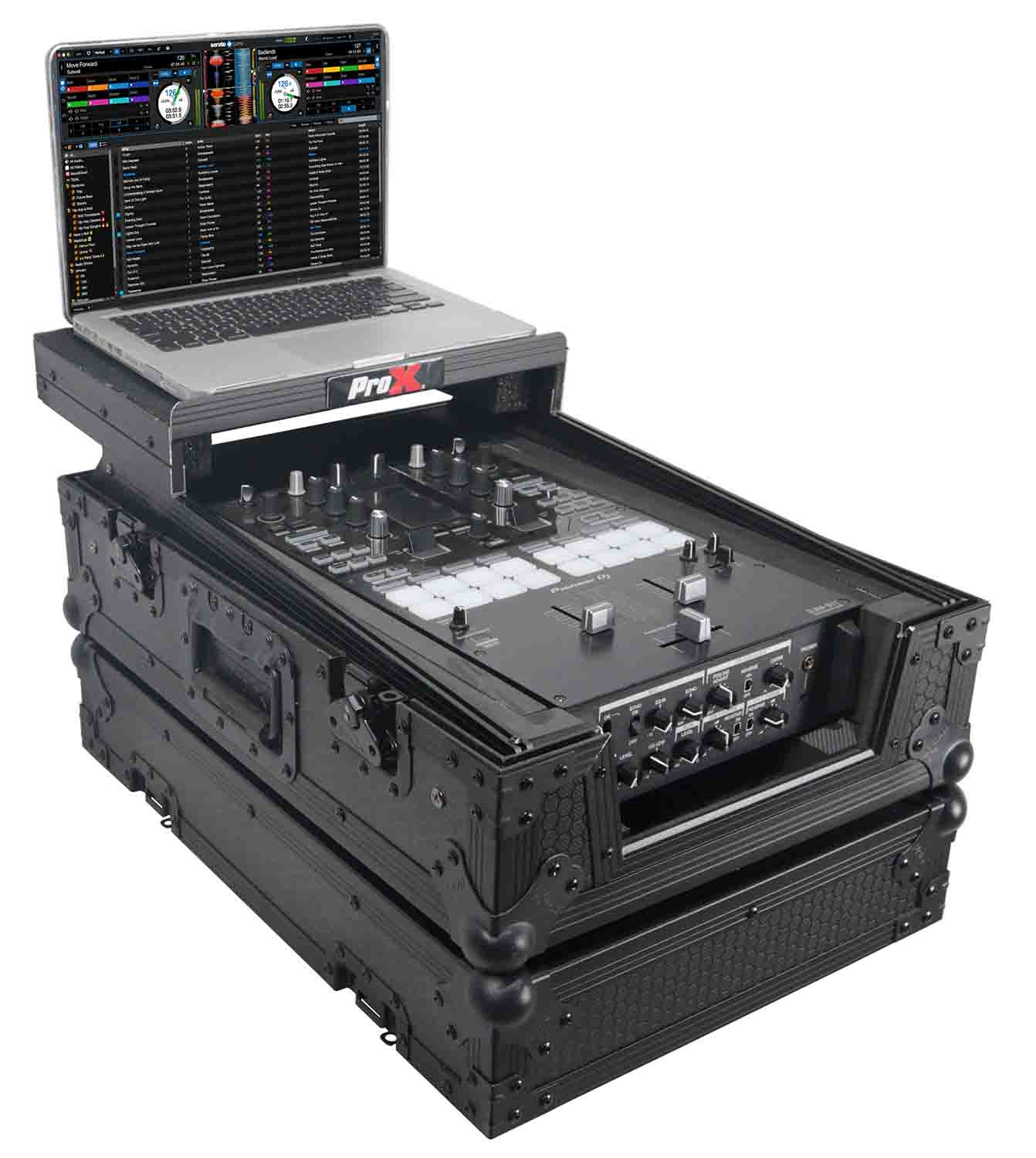 ProX XS-M11LTBL Pioneer DJM-S11 or Rane 72 MK2 Mixer Flight Case with Laptop Shelf - Black - Hollywood DJ