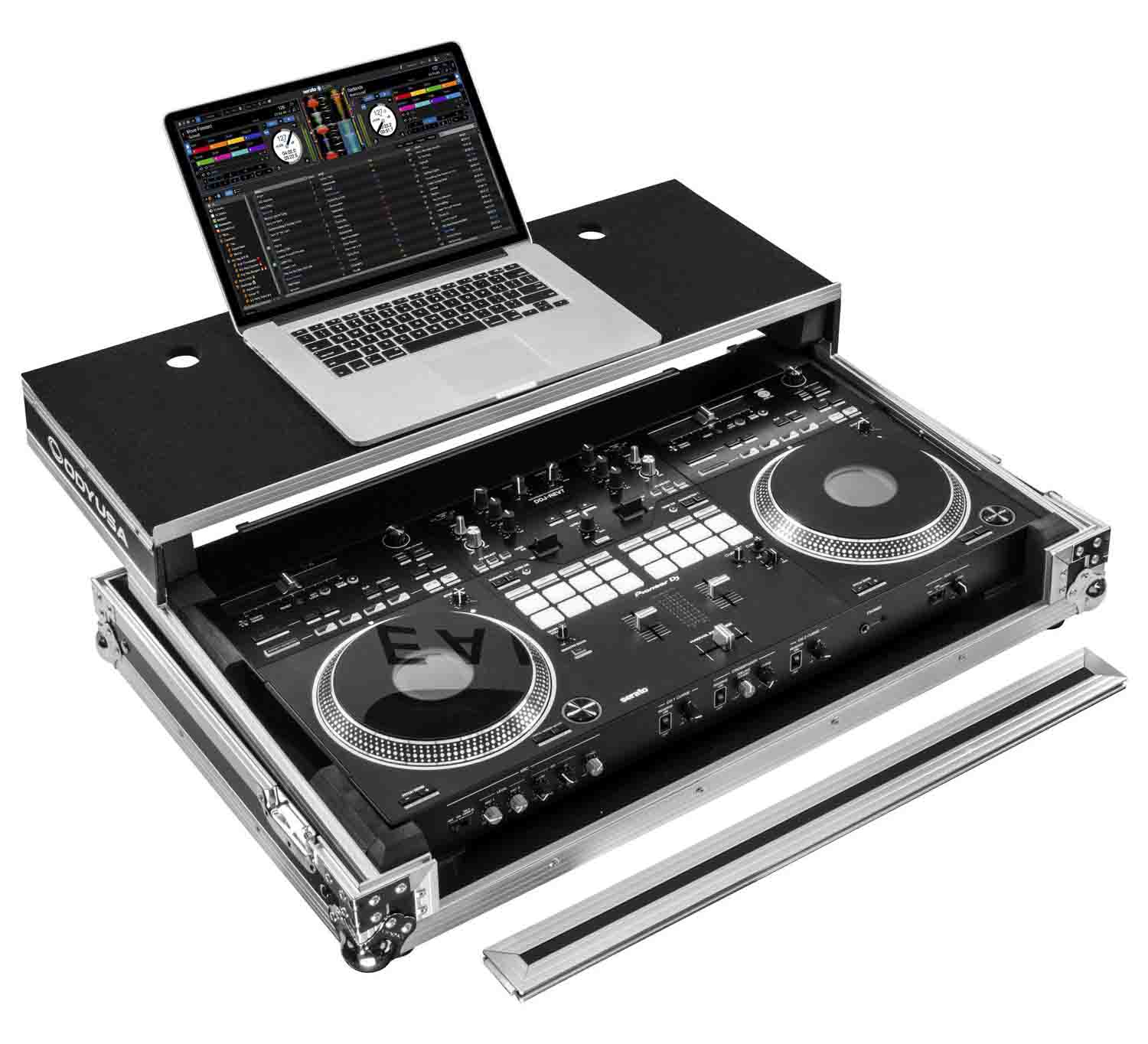Odyssey FZGSDDJREV7W Glide Style Flight Case for Pioneer DDJ-REV7 Controller with Wheels and Laptop Platform - Hollywood DJ