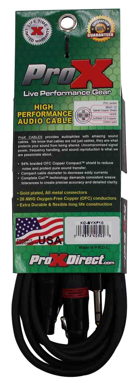 Prox XC-SYXF10 High Performance Y Cable 1/4" TRS-M Stereo to Dual XLR-F - 10 Feet - Hollywood DJ