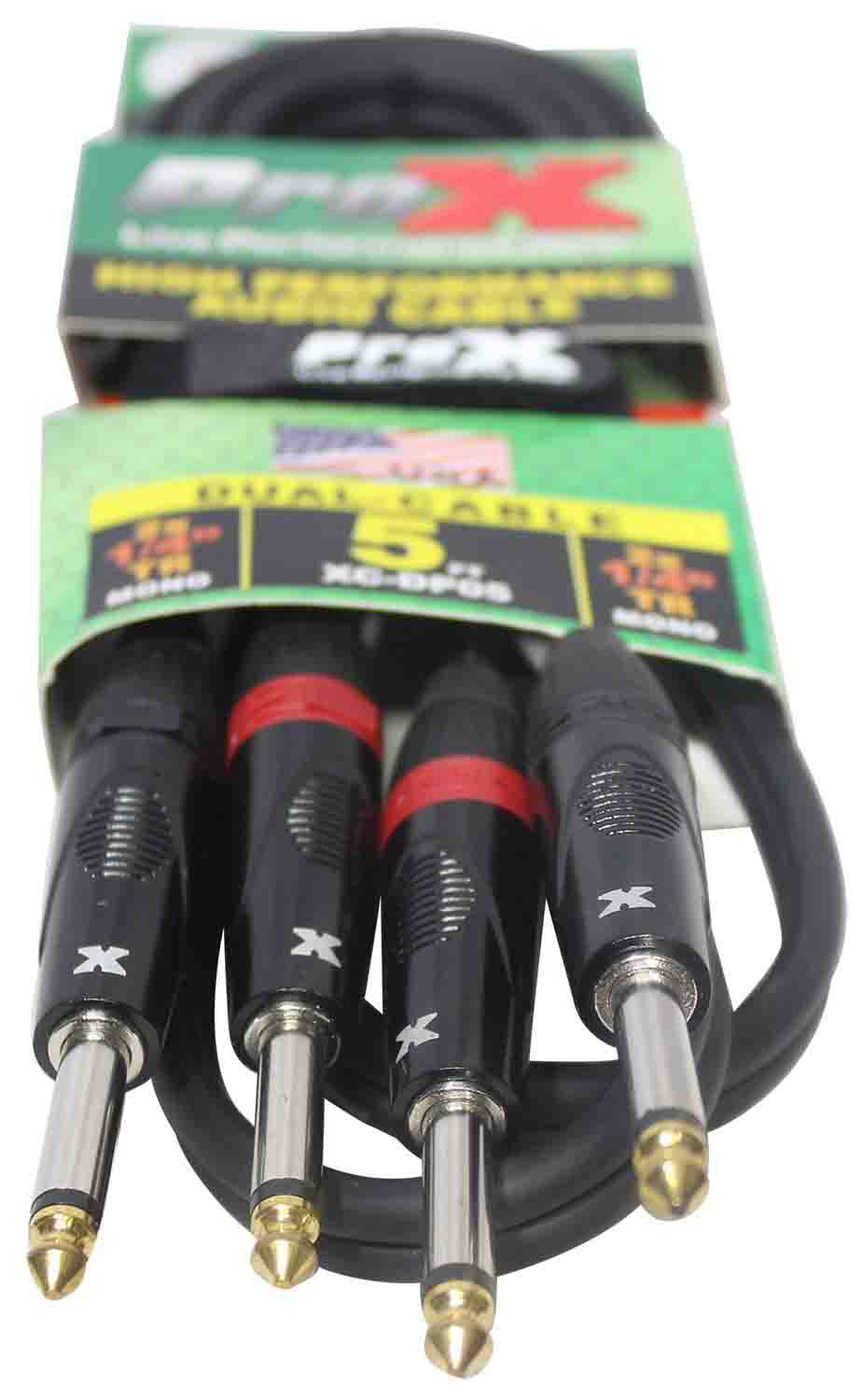 Prox XC-DP05 Unbalanced Dual 1/4" TS-M to Dual 1/4" TS-M High Performance Audio Cable - 5 Feet - Hollywood DJ