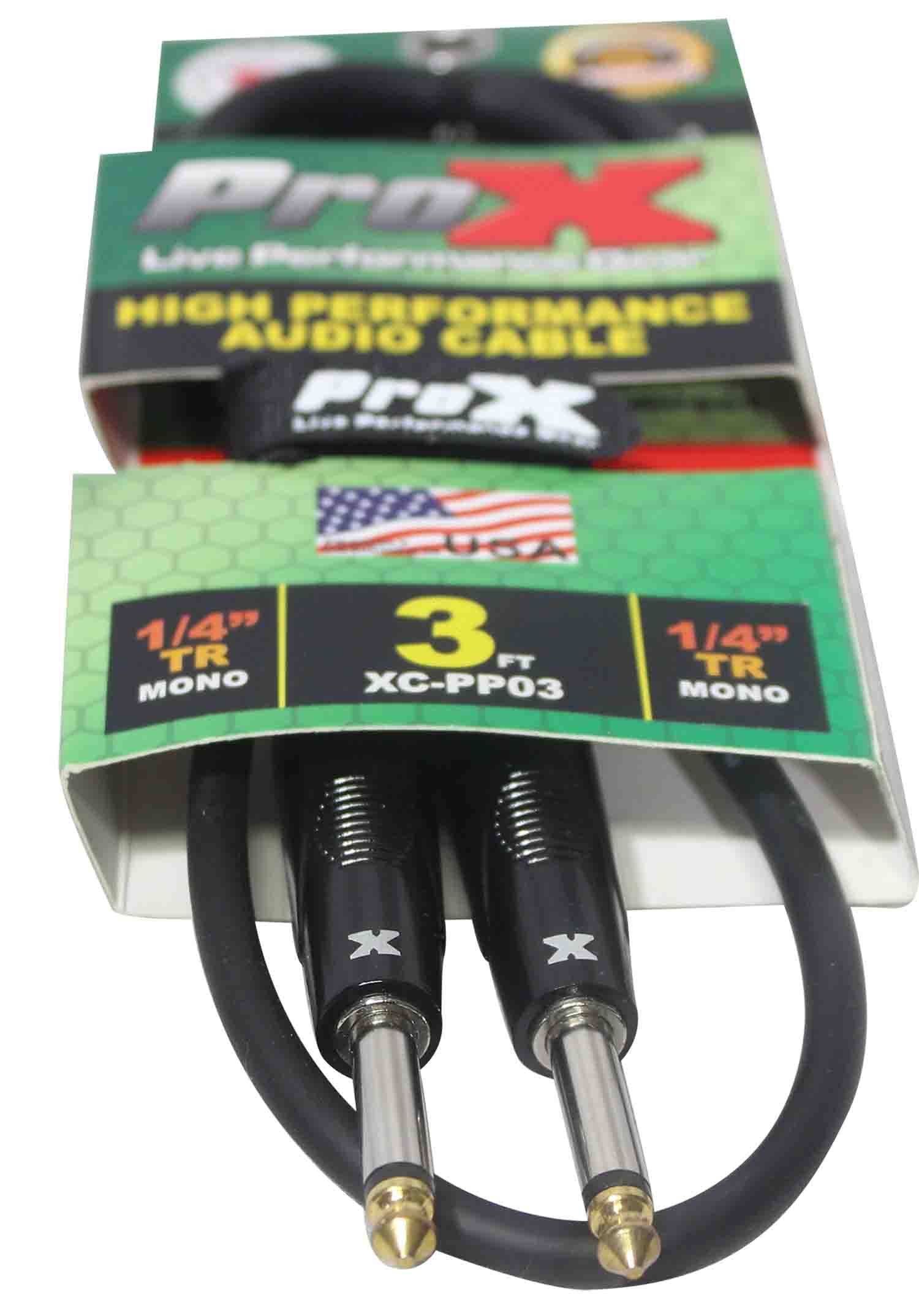 Prox XC-PP03 Unbalanced 1/4" TS-M to 1/4" TS-M High Performance Audio Cable - 3 Feet - Hollywood DJ
