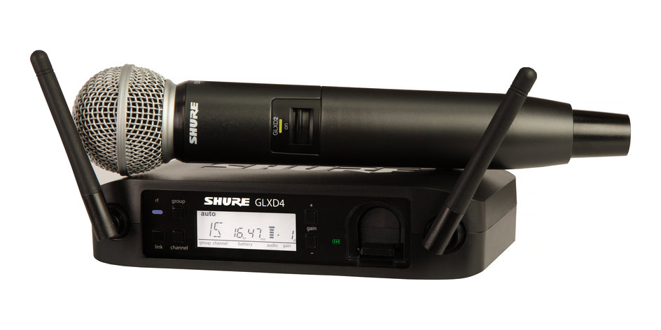 Shure GLXD24/SM58-Z2 Digital Wireless Handheld Microphone System Transmitter Lithium-ion Battery Accessories 2.4 GHz | Open Box - Hollywood DJ