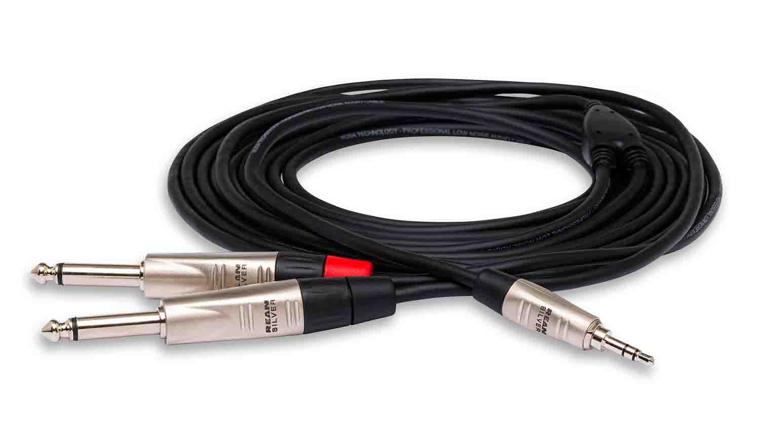 Hosa HMP-003Y, REAN 3.5mm TRS to Dual 1/4" TS Pro Stereo Breakout Cable - 3 Feet - Hollywood DJ