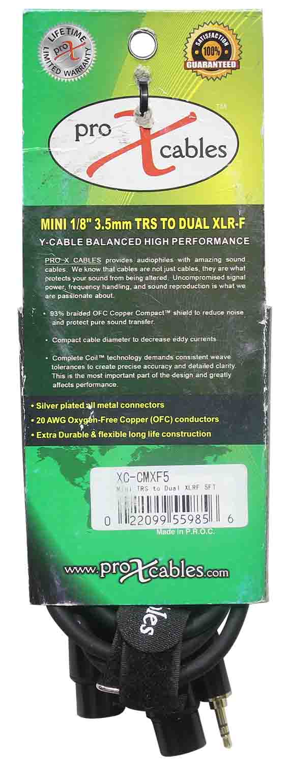 Prox XC-CMXF5 Unbalanced 3.5mm Mini TRS-M to Dual XLR-F High Performance Audio Y Cable - 5 Feet - Hollywood DJ
