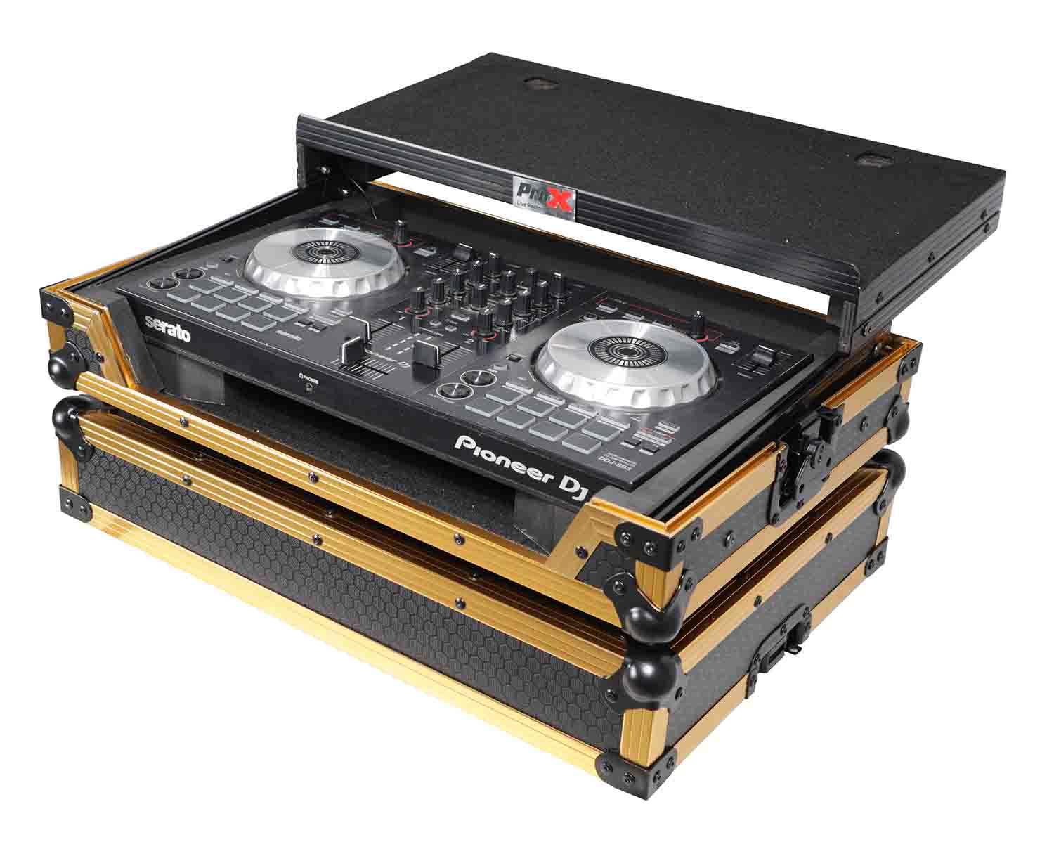 B-Stock: ProX X-DDJSB3 LT GLD LED, ATA Flight Case for Pioneer DDJ-FLX4, DDJ-SB3 and DDJ-400 Digital Controller with Sliding Laptop Shelf - Gold Black Finish - Hollywood DJ