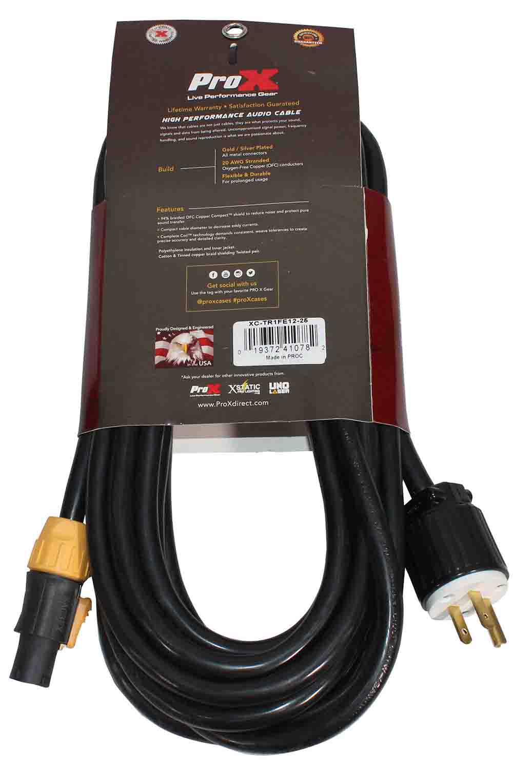 ProX XC-TR1FE12-25, 12AWG 120VAC Male Edison NEMA 5-15P to Seetronic Powerkon for Powercon Compatible Devices - 25 Feet - Hollywood DJ