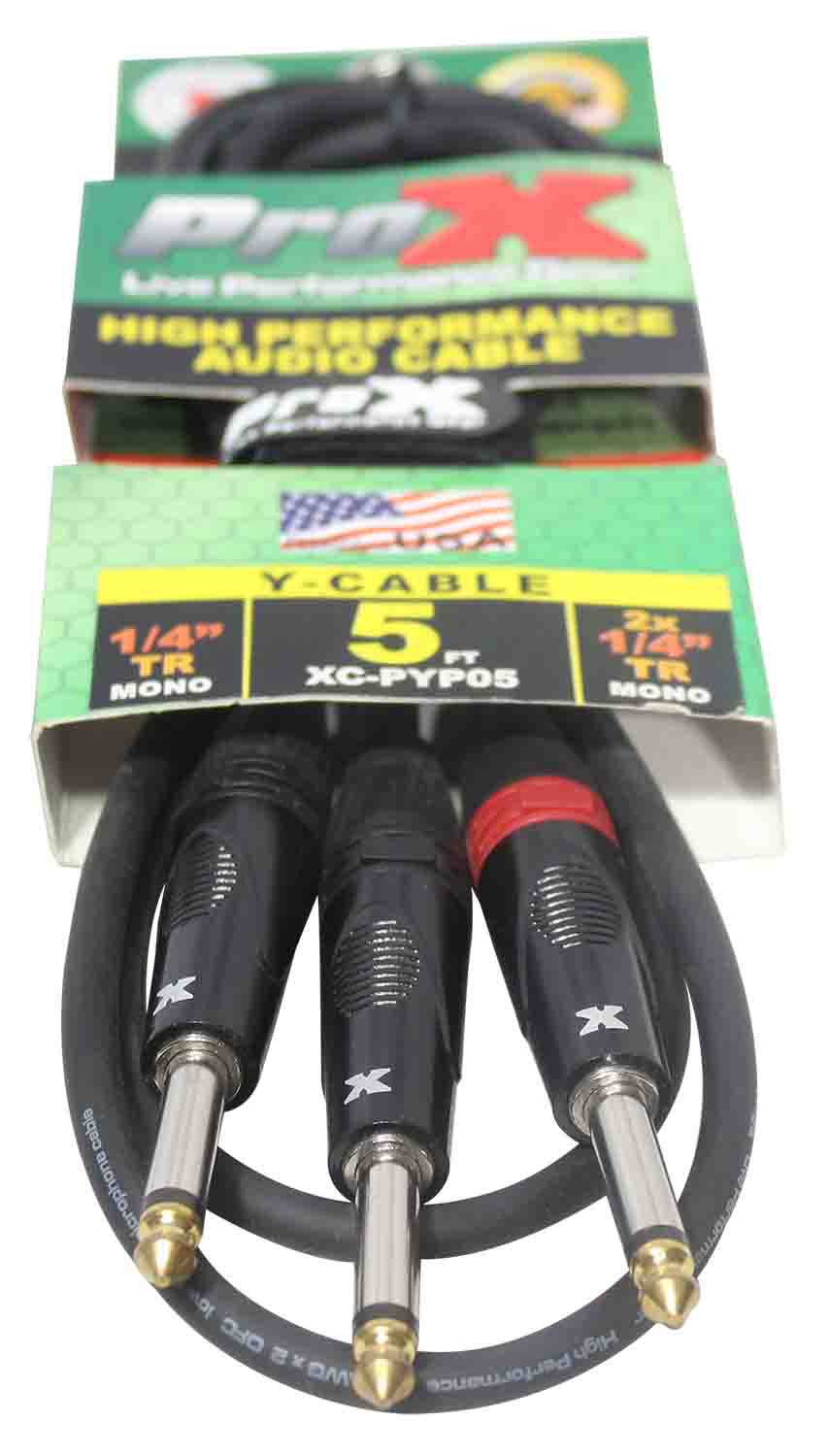 Prox XC-PYP05 1/4" TS-M to Dual 1/4" TS-M High Performance Audio Cable - 5 Feet - Hollywood DJ