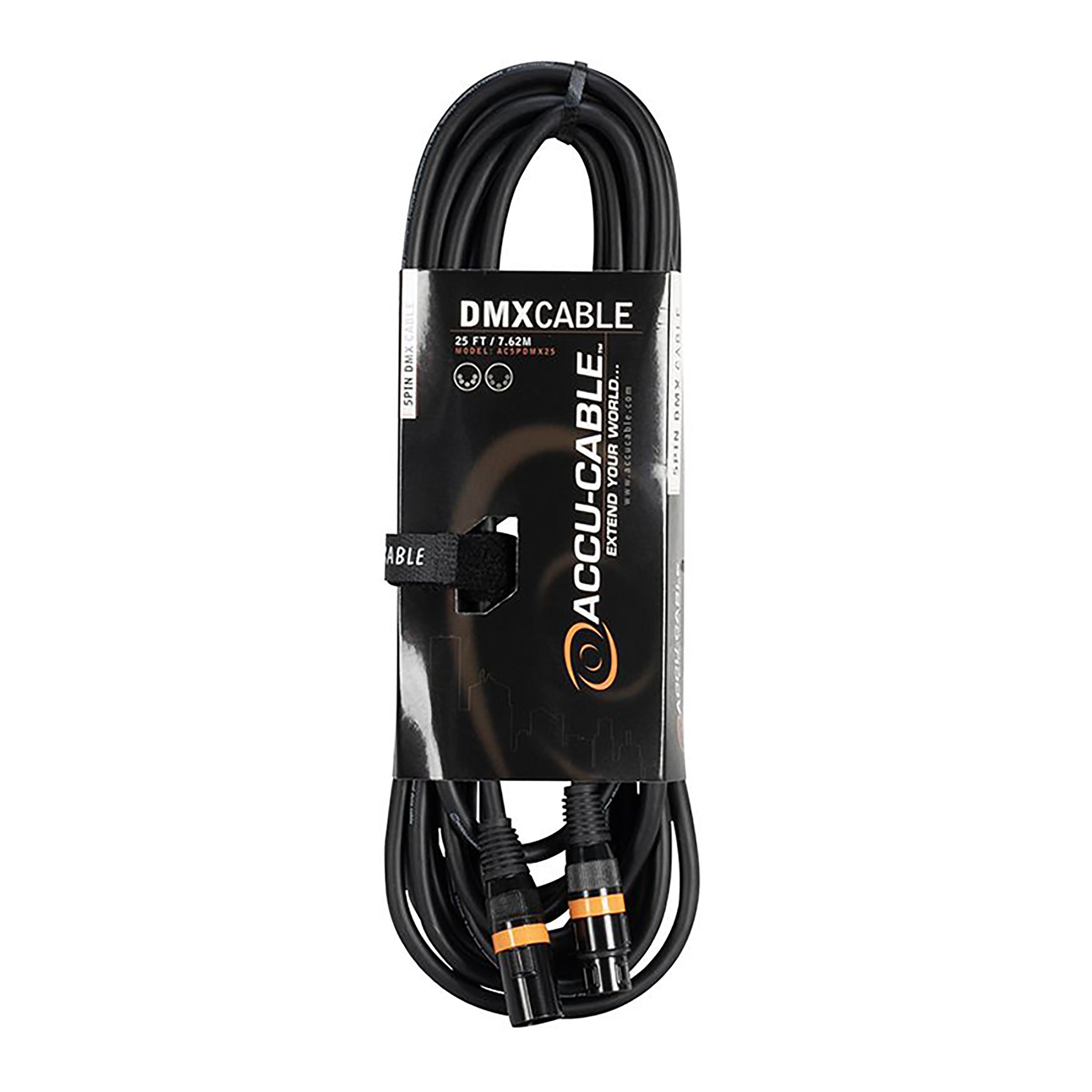Accu Cable AC5PDMX25, 5-Pin Male to 5-Pin Female Connection DMX Cable - 25 Ft by Accu Cable