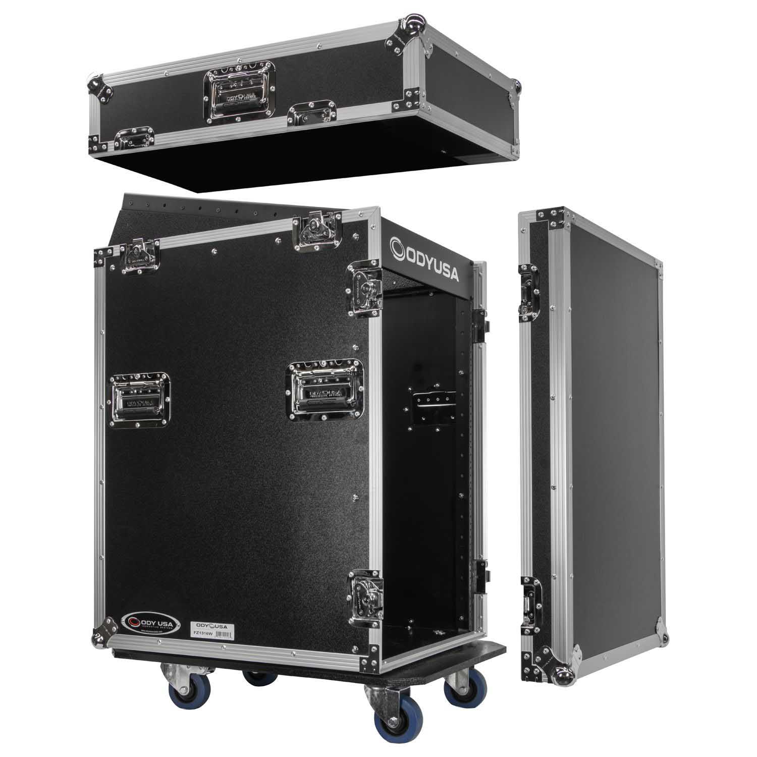 Odyssey FZ1316W 13U Top Slanted 16U Vertical Pro Combo Rack with Casters - Hollywood DJ