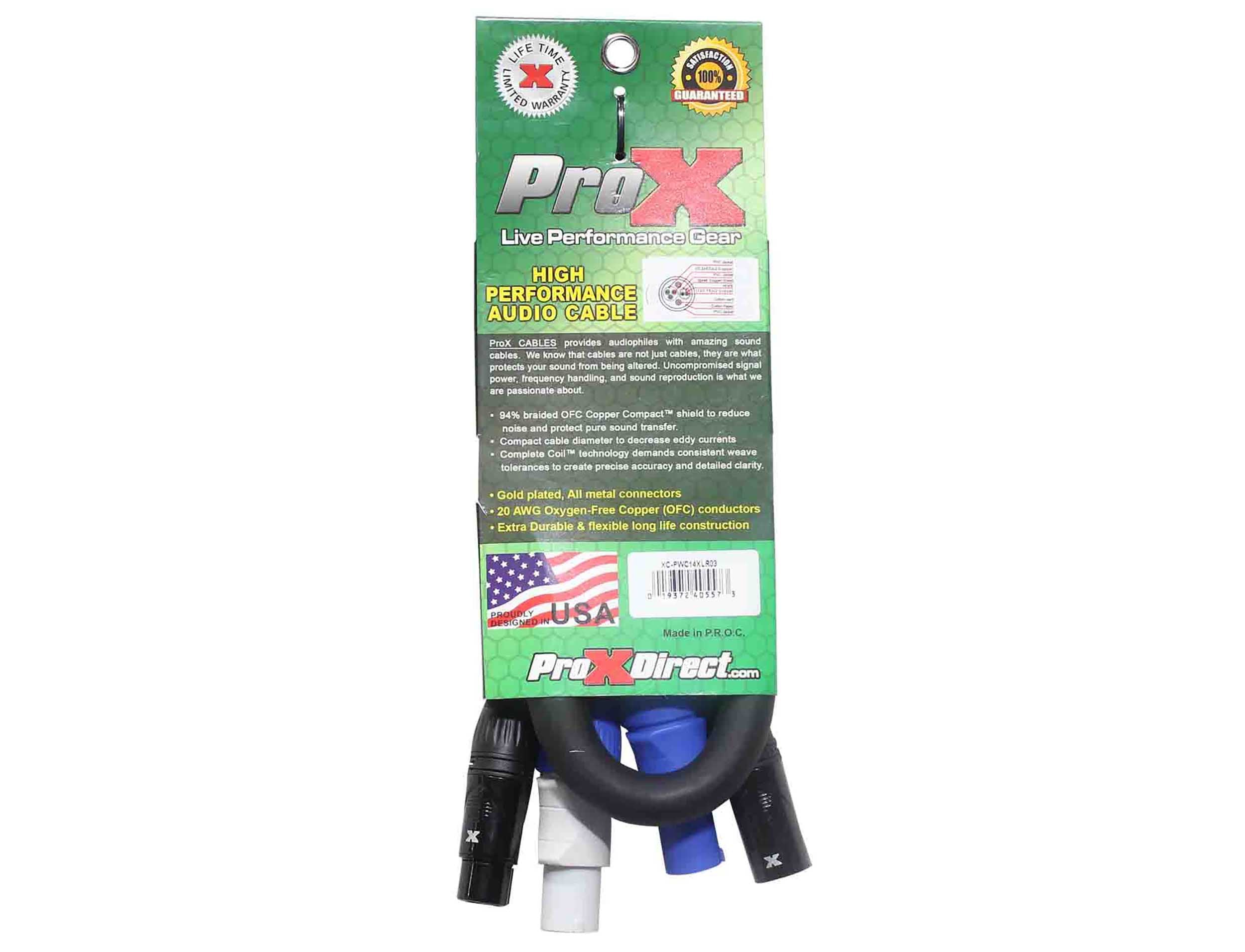 ProX XC-PWC14-XLR03 Grey XLR-F Connector to Blue XLR-M Link Cable for Powercon Compatible Devices - 3 Feet by ProX Cases