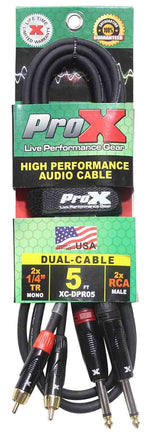 Prox XC-DPR05 Unbalanced Dual 1/4" TS-M to Dual RCA-M High Performance Audio Cable - 5 Feet - Hollywood DJ