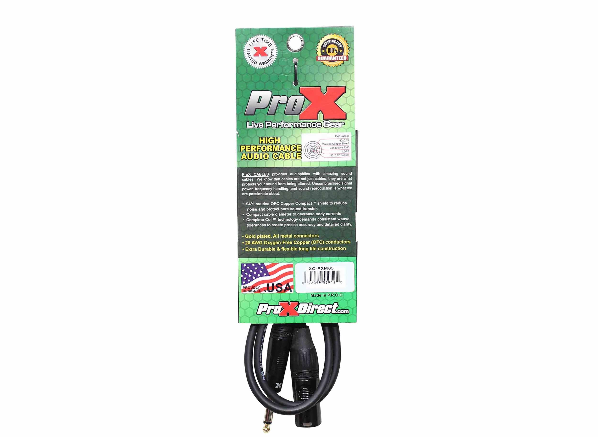 Prox XC-PXM05 Unbalanced 1/4" TS to XLR3-M High Performance Audio Cable - 5 Feet by ProX Cases