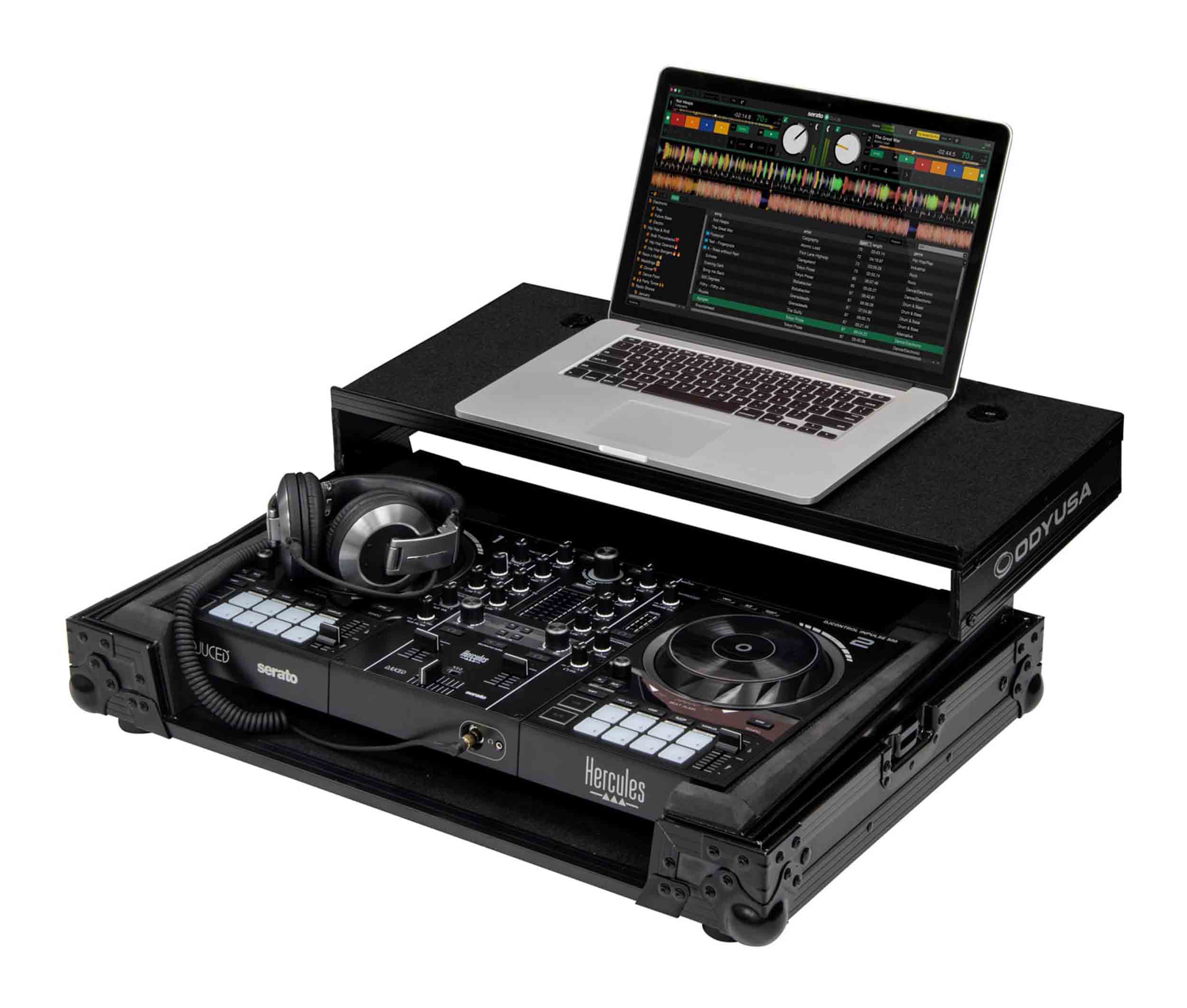 Odyssey FZGSINPULSE500BL,Black Label Flight Case with Glide Style Laptop Platform for Hercules DJ Control Inpulse 500 - Hollywood DJ