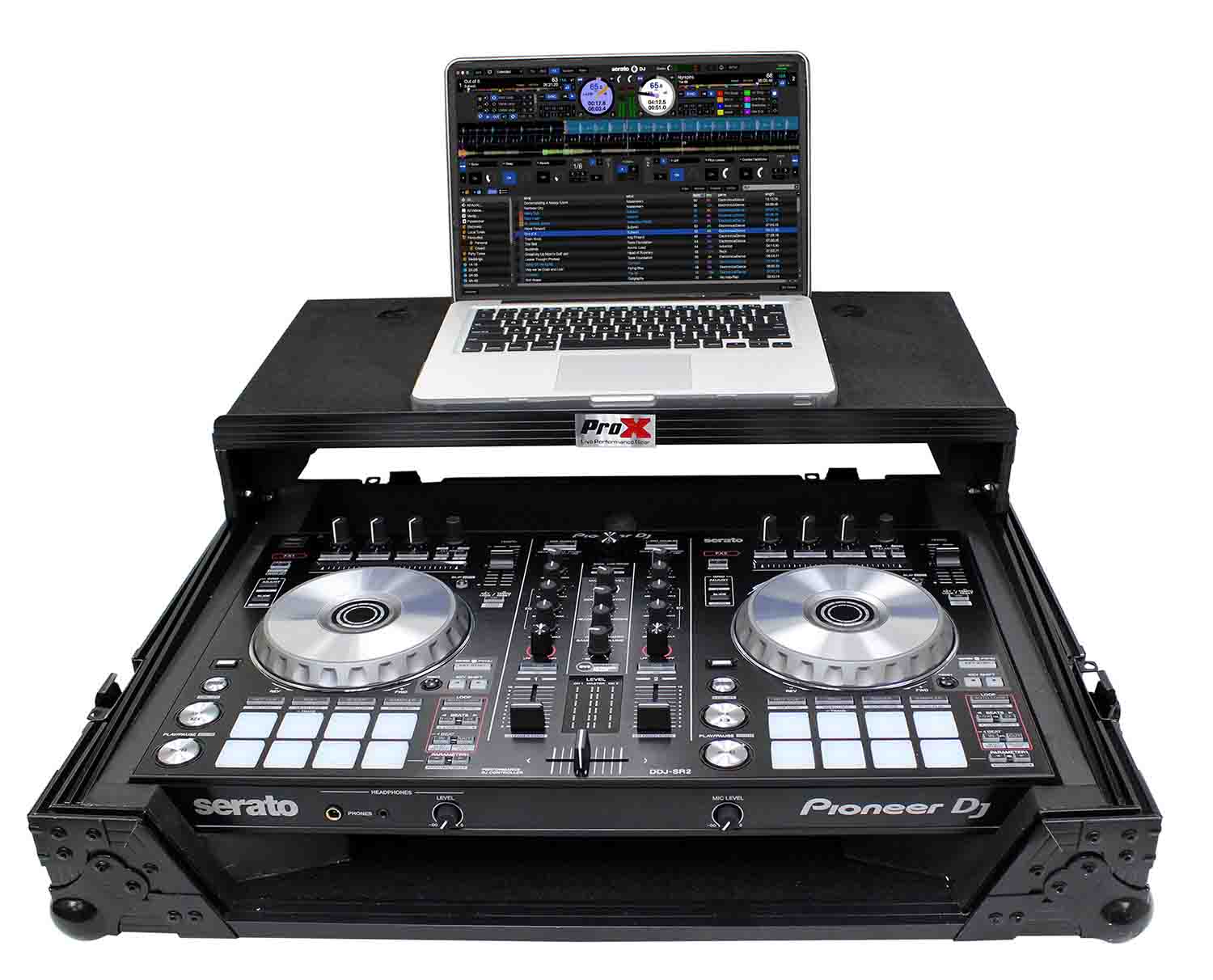 ProX XS-DDJSR2LTBL LED Flight-Road Case for Pioneer DDJ-SR2 Digital Controller with Laptop Shelf & LED Kit - Hollywood DJ