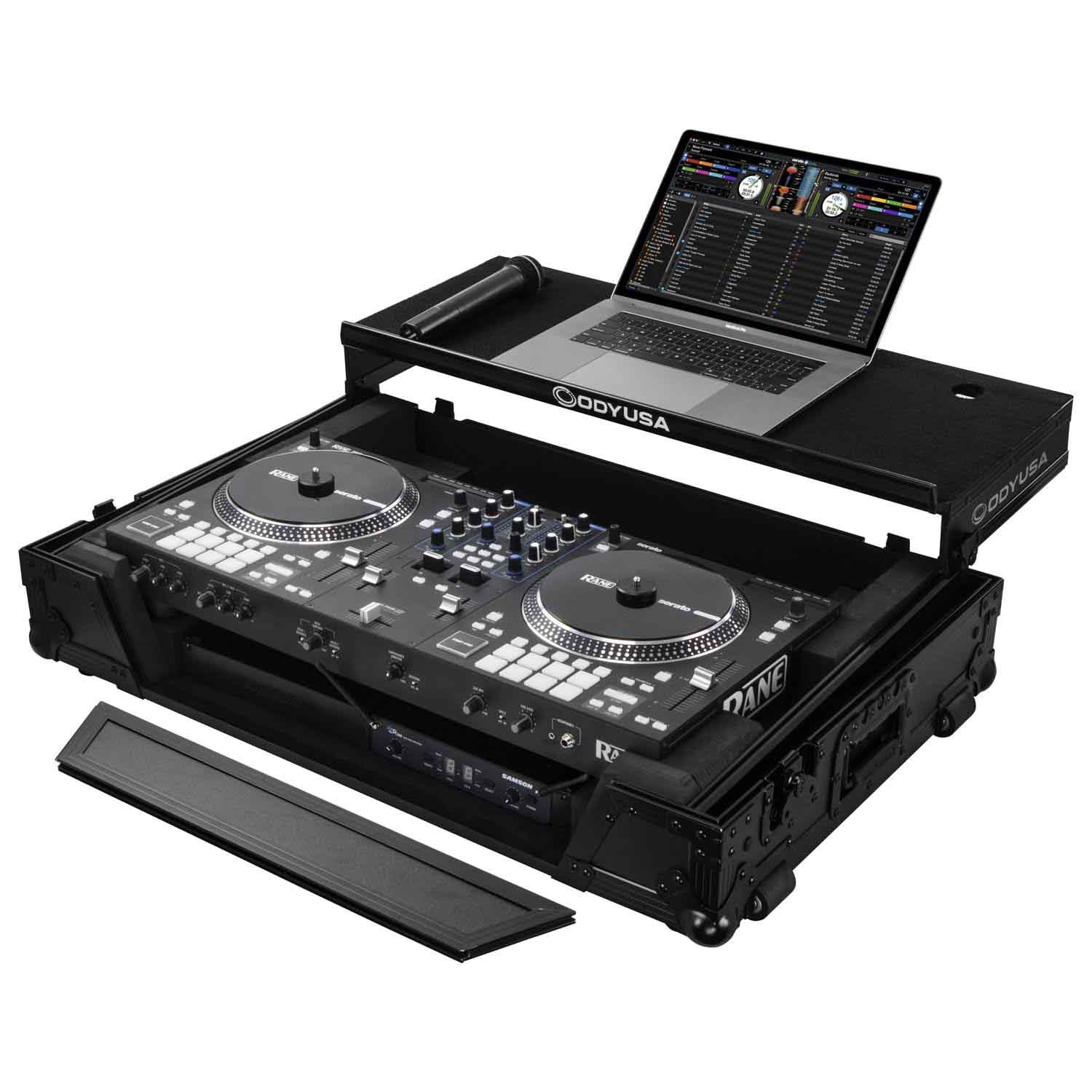 Odyssey FZGSRANEONEW1BL DJ Flight Case for Rane One with 1U Rack Space and Glide Platform - Black - Hollywood DJ
