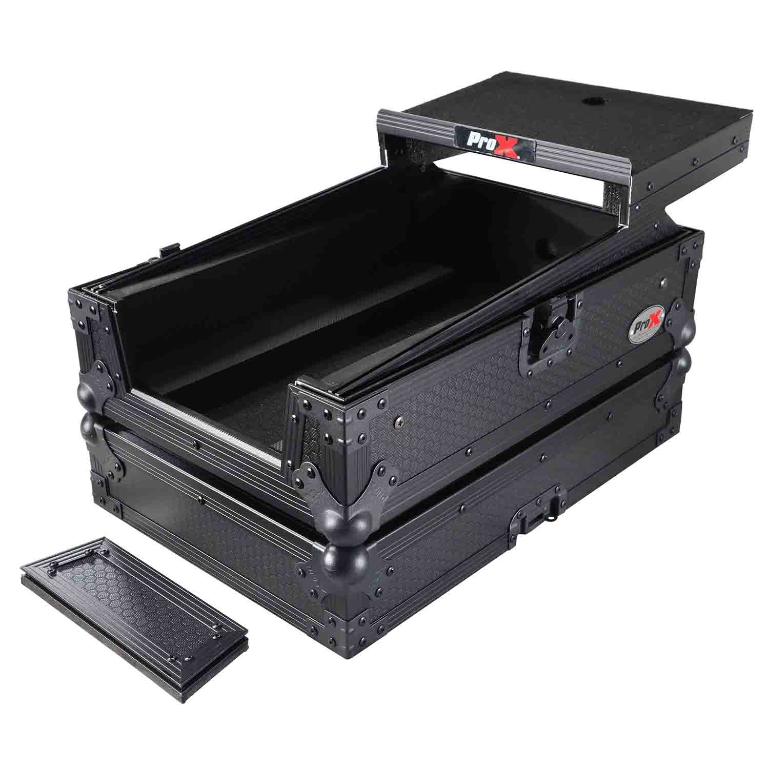 ProX XS-DJMS11LTBL, Flight Case for Pioneer DJM-S11 Mixer with Sliding Laptop Shelf - Black on Black - Hollywood DJ