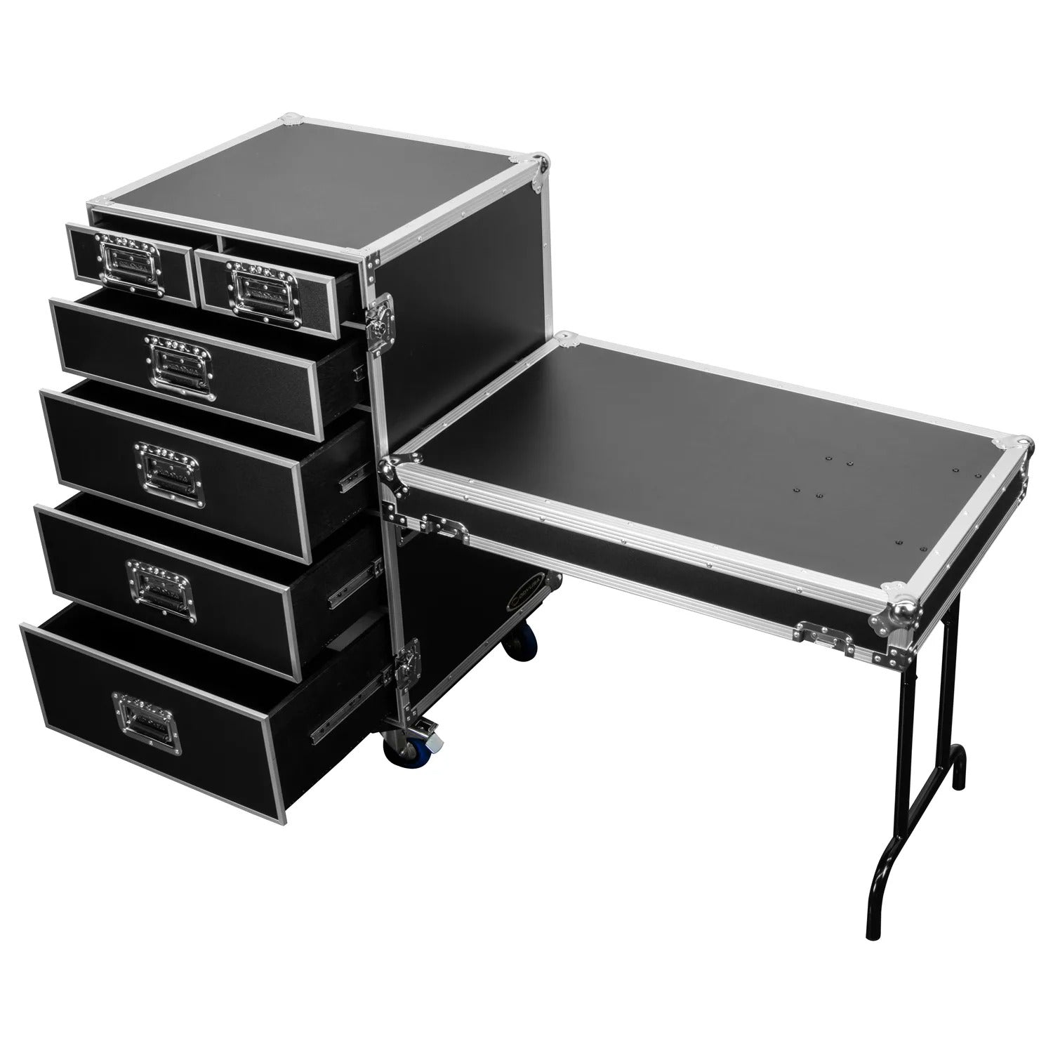 Odyssey FZWB6WDLX DJ Flight Case for Deluxe Six Drawer Workbox Tour with Casters and Side Table Odyssey