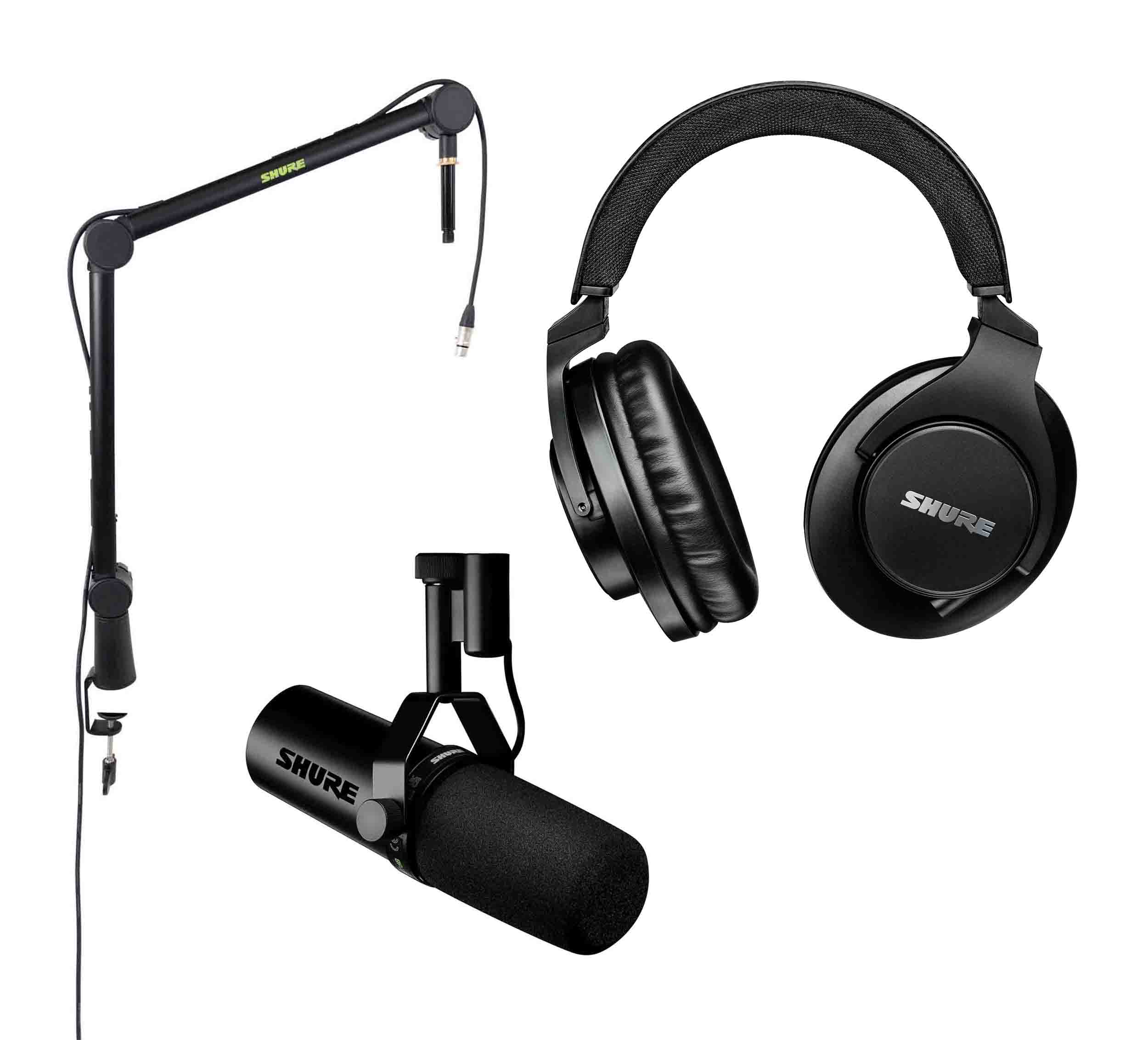 Shure MV7 Podcast Microphone Kit with Mic Stand and Headphones (Black)