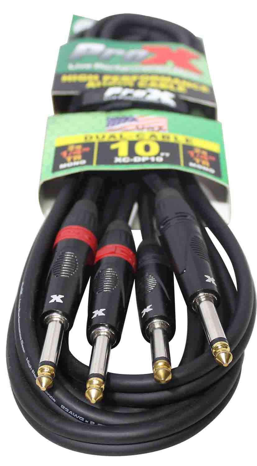 Prox XC-DP10 Unbalanced Dual 1/4" TS-M to Dual 1/4" TS-M High Performance Audio Cable - 10 Feet - Hollywood DJ