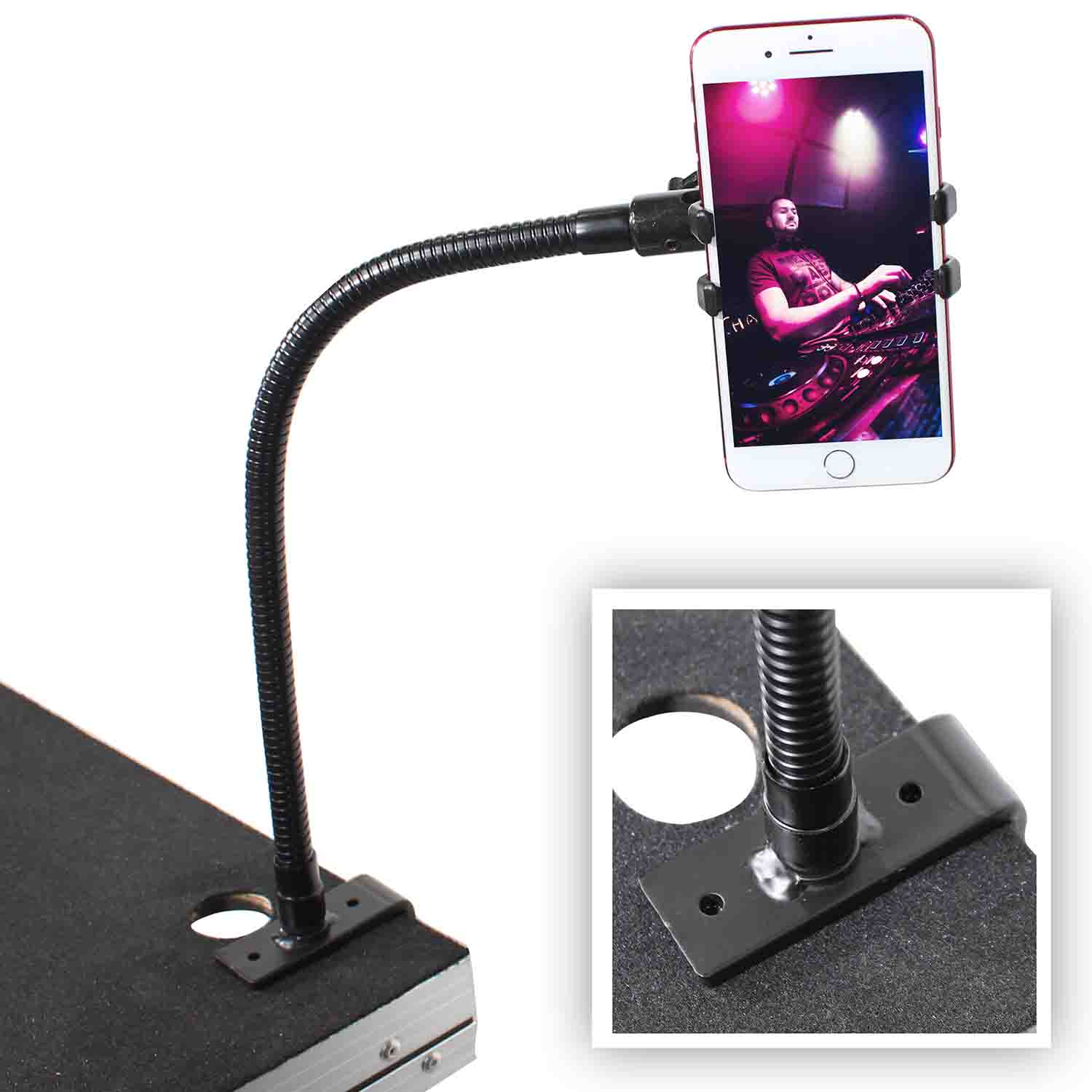 ProX X-MOBICP18 Cellphone Holder Selfie Stick with Table Stand Tripod Clamp and Case - Hollywood DJ