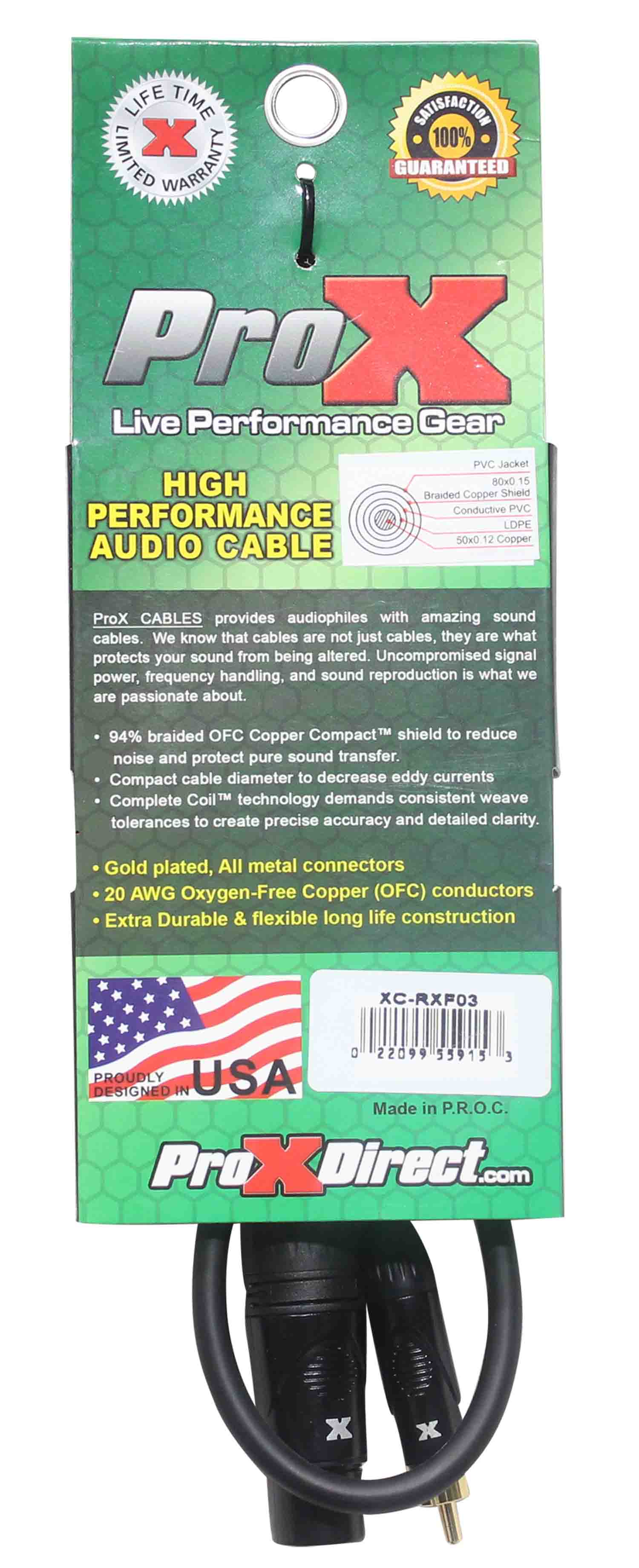 Prox XC-RXF03 Unbalanced RCA to XLR-F High Performance Audio Cable - 3 Feet - Hollywood DJ