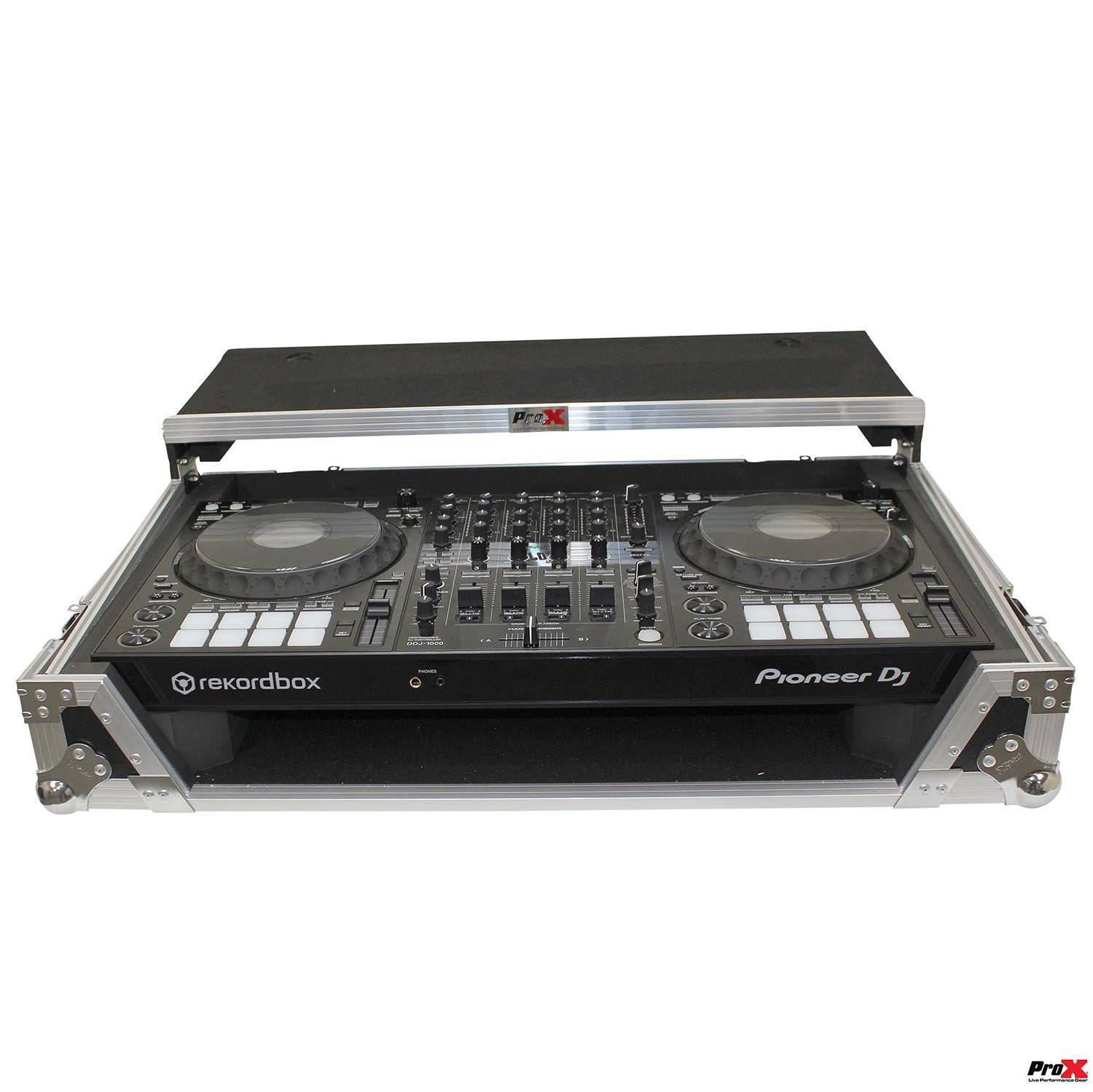 ProX XS-DDJ1000 WLT LED Flight Case For Pioneer DDJ-1000 and SRT Series Digital Controllers With LED, Sliding Laptop Shelf And Wheels - Hollywood DJ
