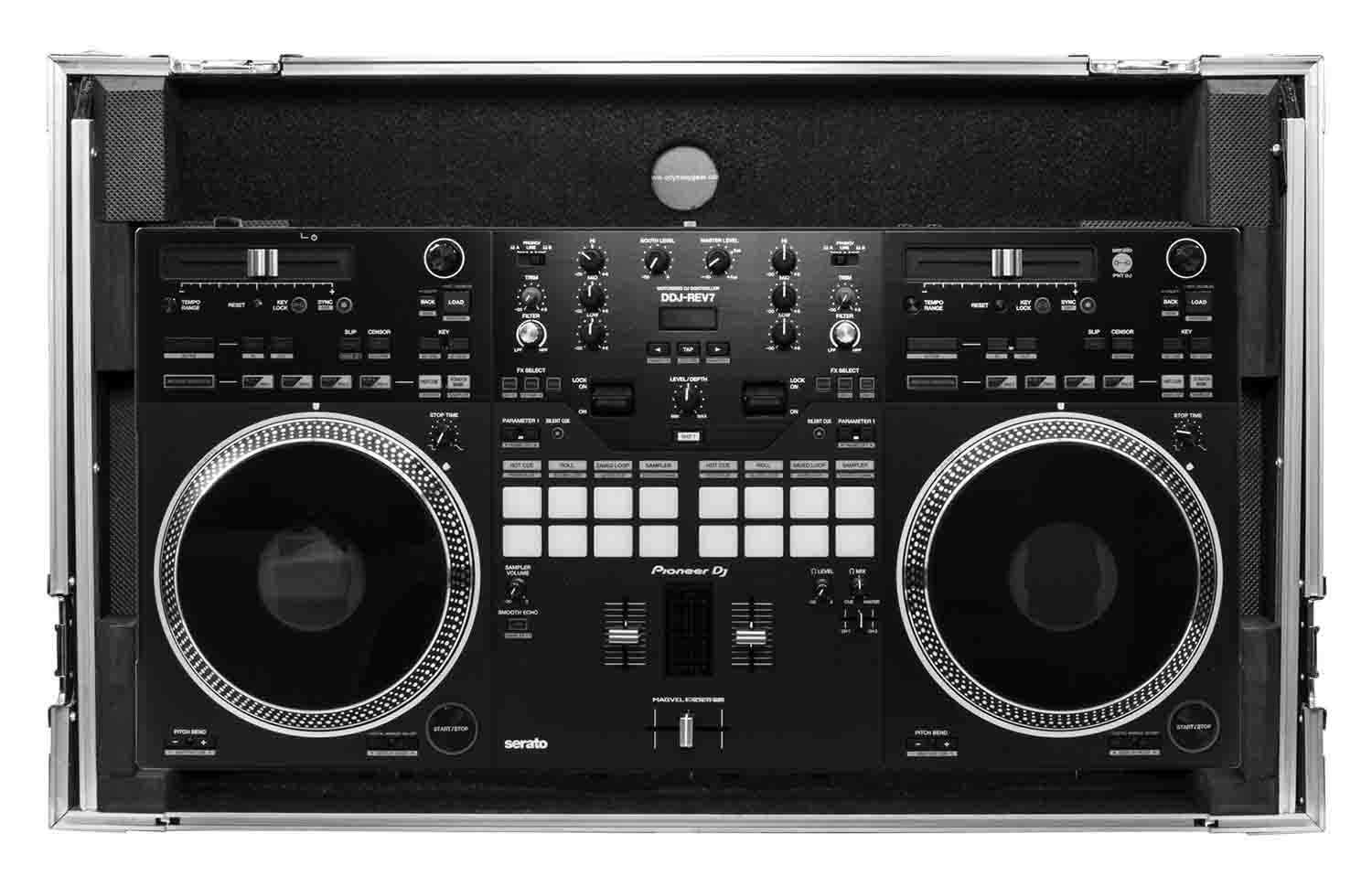 Odyssey FZGSDDJREV7W Glide Style Flight Case for Pioneer DDJ-REV7 Controller with Wheels and Laptop Platform - Hollywood DJ