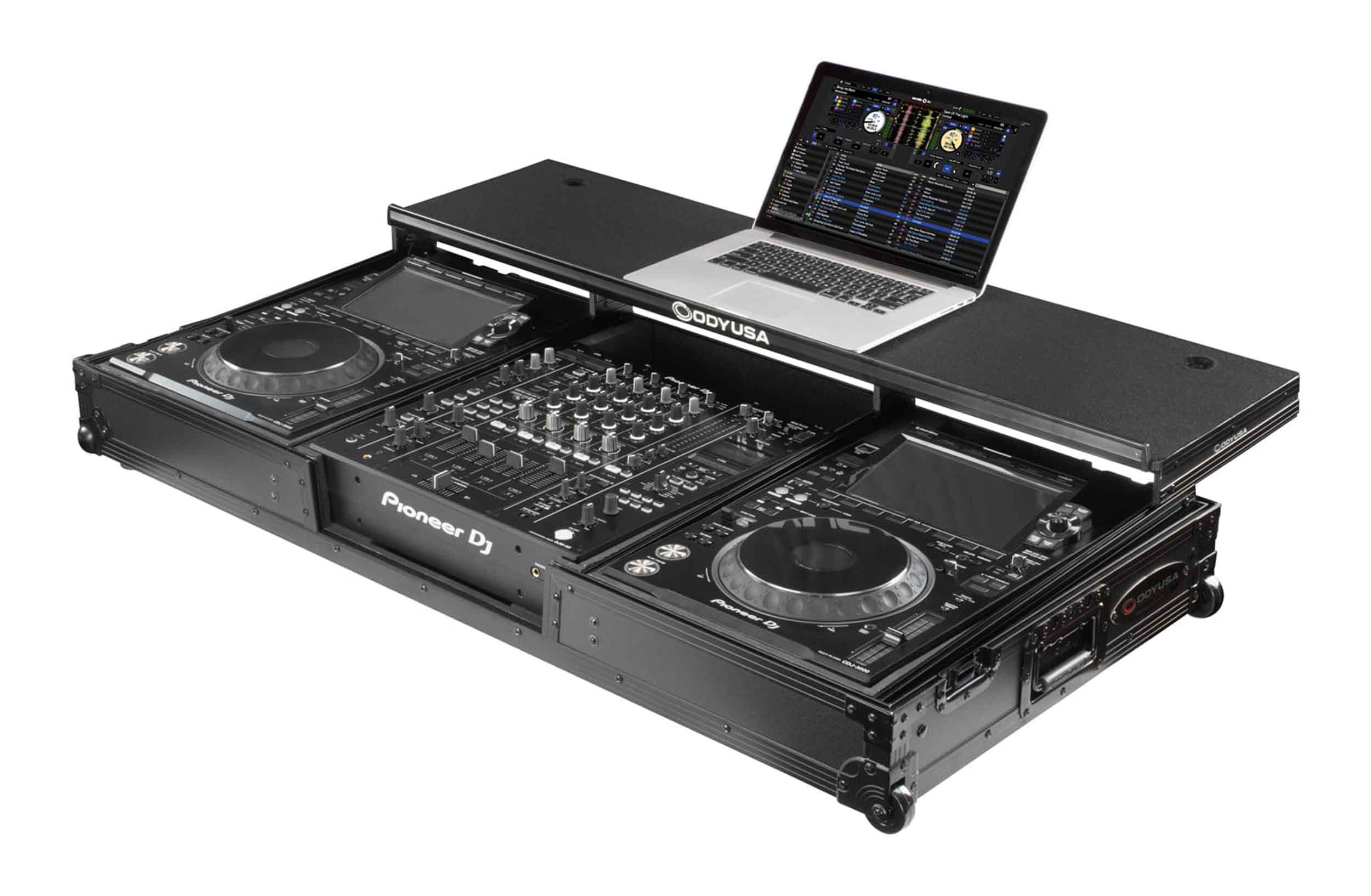 Odyssey FZGSDJMA9CDJWBL Glide Style DJ Coffin Flight Case with Wheels for DJM-A9 and CDJ-3000 or Similar Size Gear- Black Label - Hollywood DJ