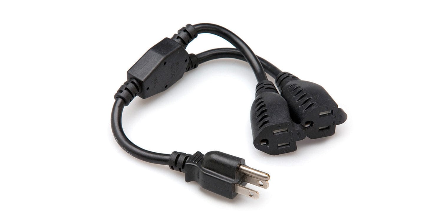 Hosa YAC-407, Dual NEMA 5-15R to NEMA 5-15P Power Extension Y Cable, 1.5 Feet - Hollywood DJ
