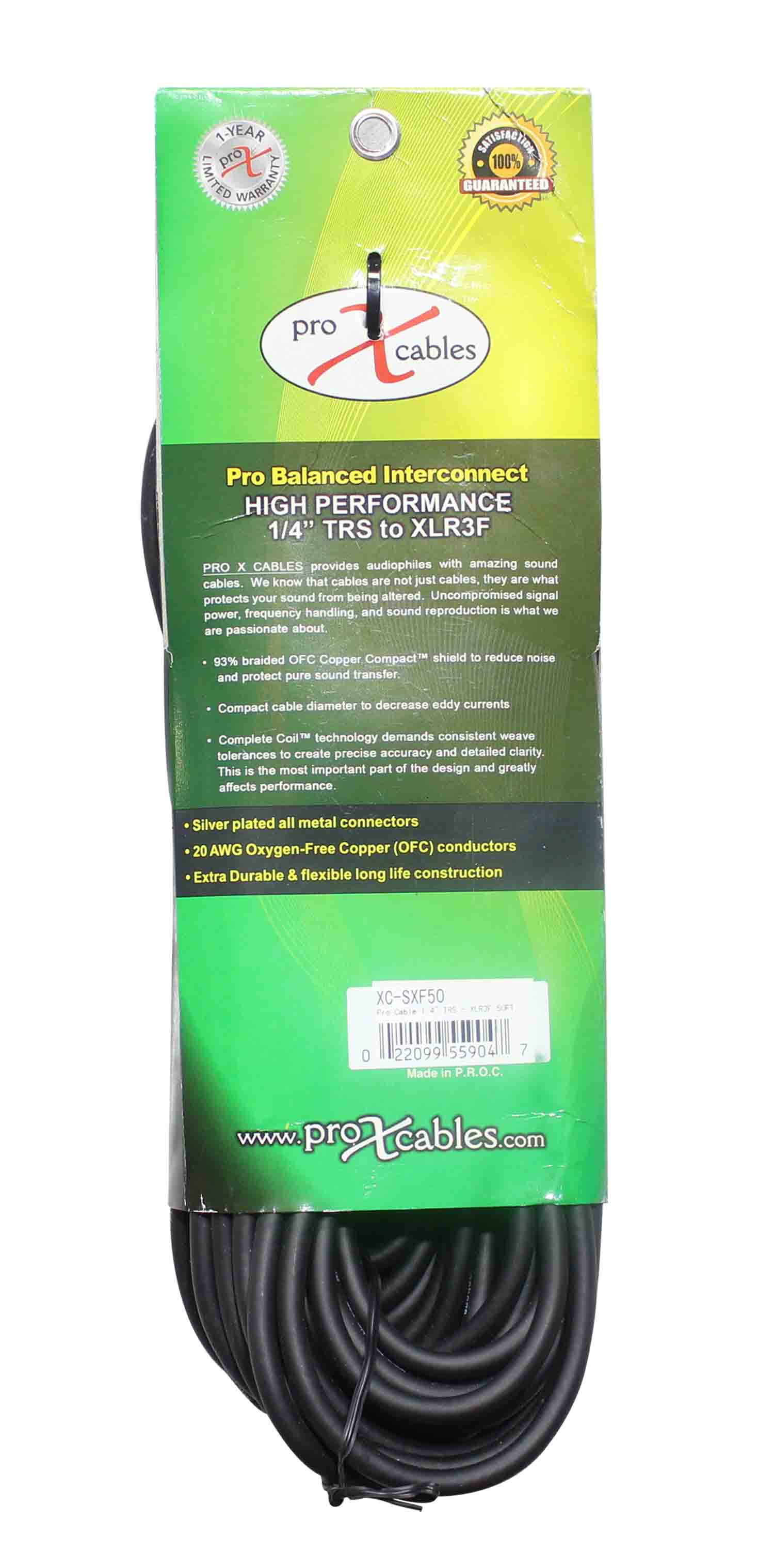 Prox XC-SXF50 Balanced 1/4" TRS-M to XLR-F High Performance Audio Cable - 50 Feet - Hollywood DJ