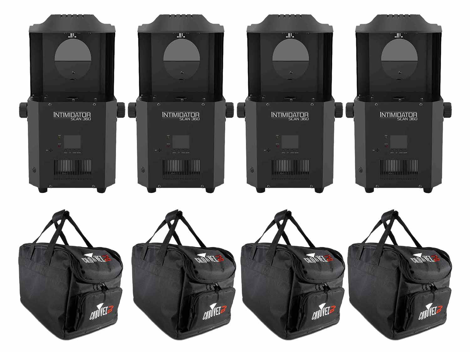Chauvet DJ Package with 4 Intimidator Scan 360 LED Scanner and 4 CHS-30 VIP Gear Bag - Hollywood DJ