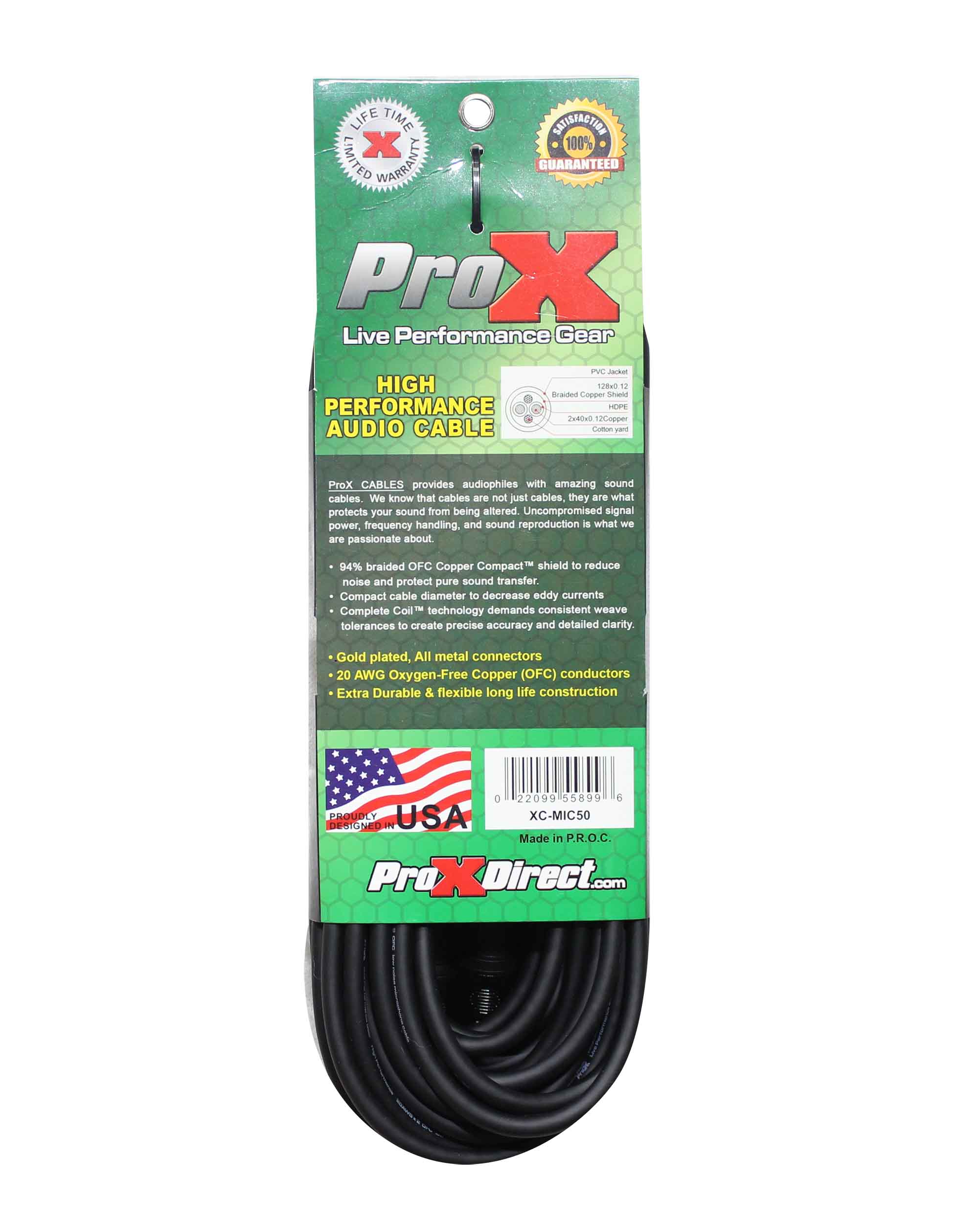 ProX XC-MIC50 Balanced XLR3-F to XLR3-M High Performance Microphone Cable - 50 Feet by ProX Cases