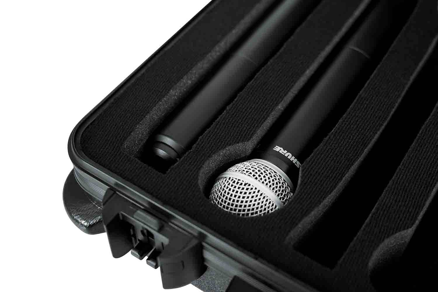 Gator Cases GTSA-MICW6 DJ Case for 6 Wireless Microphones with Battery Storage - Hollywood DJ