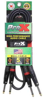 Prox XC-DP05 Unbalanced Dual 1/4" TS-M to Dual 1/4" TS-M High Performance Audio Cable - 5 Feet - Hollywood DJ